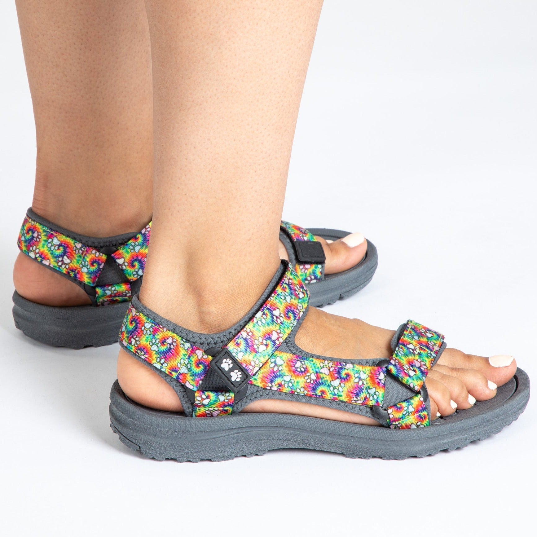 Women's Paw Print Walking Sandals , River Sandals - Tie Dye & Paws - 11
