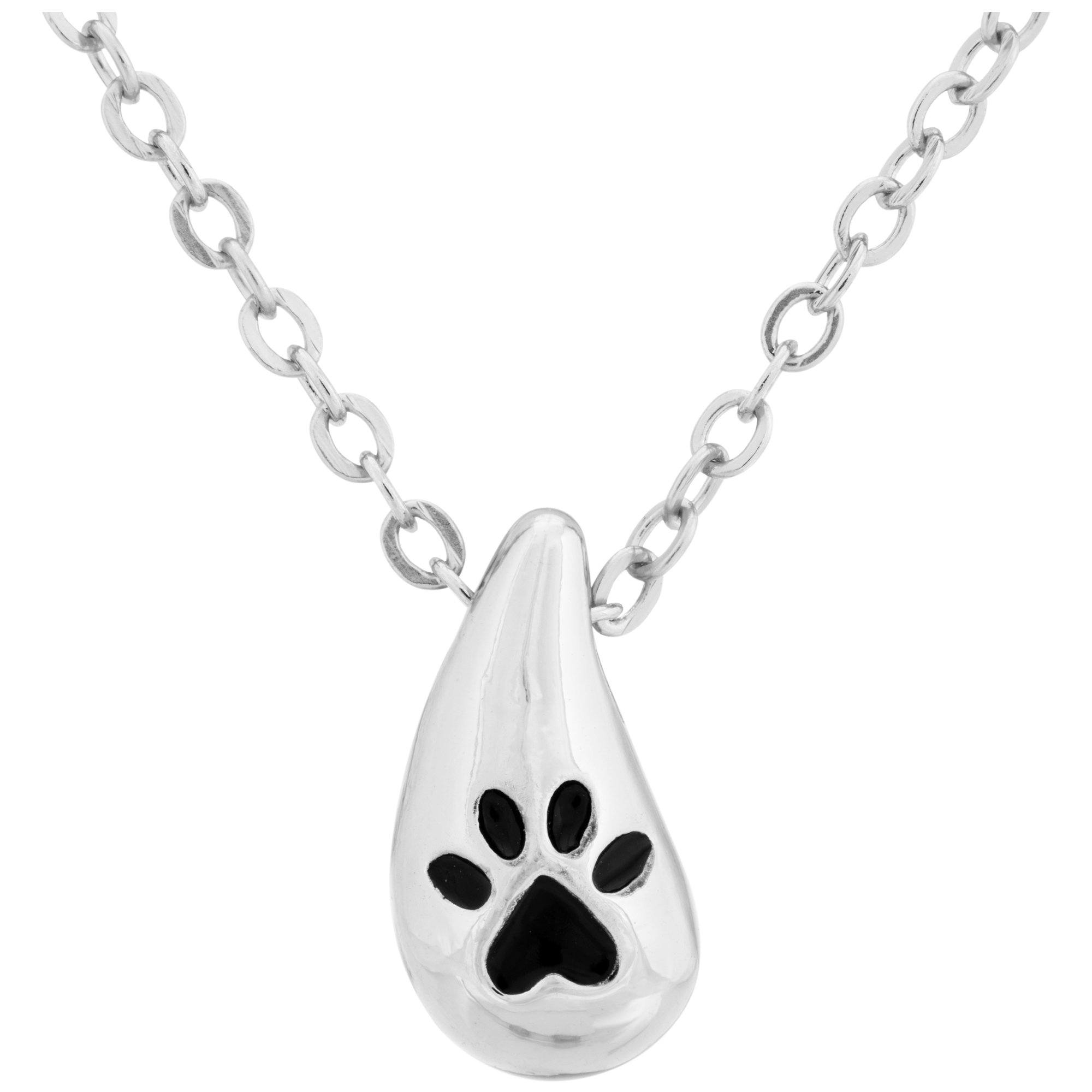 Always With Me Paw Teardrop Necklace - Silver-tone