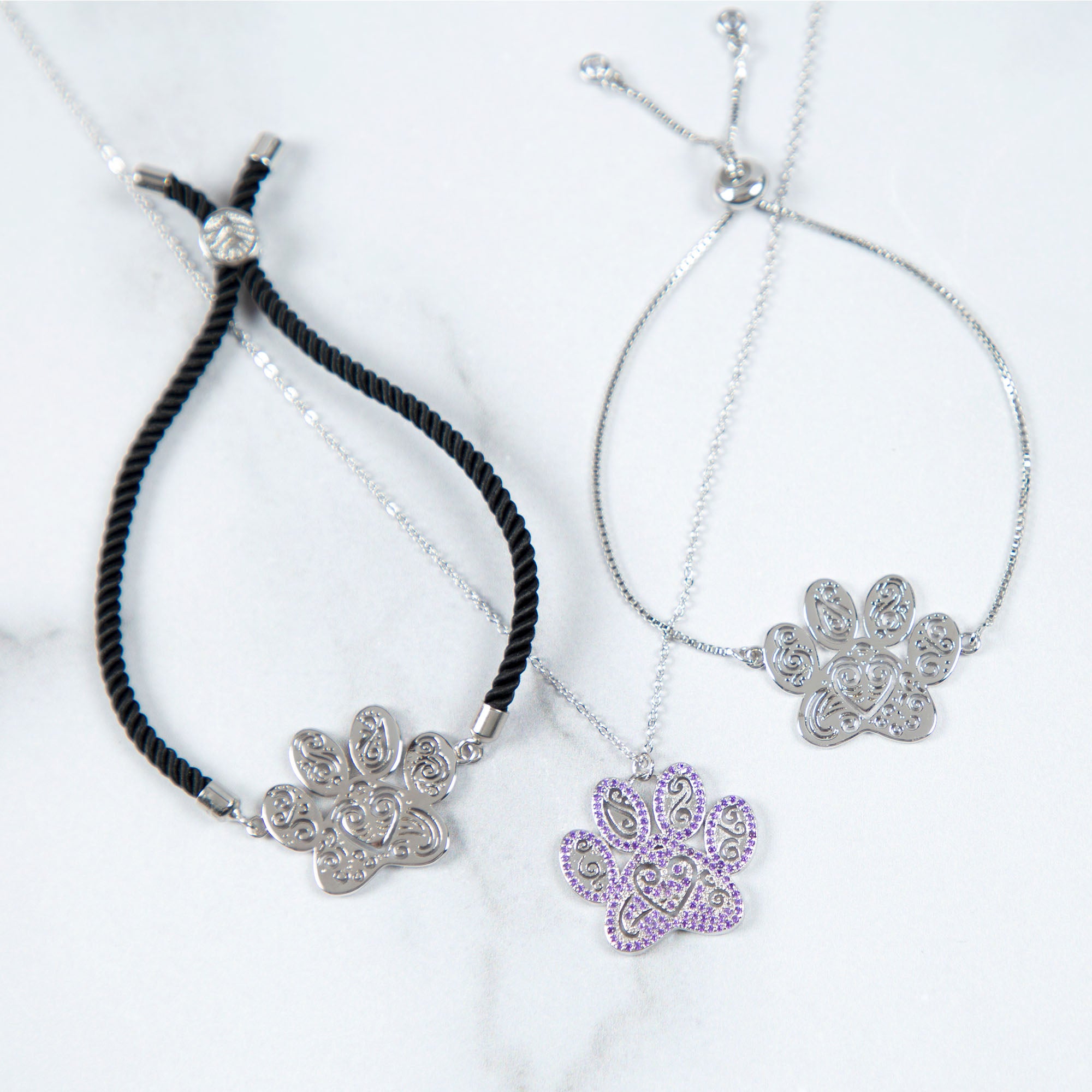 Ornate Crystal Paw Jewelry - Bracelet With Chain
