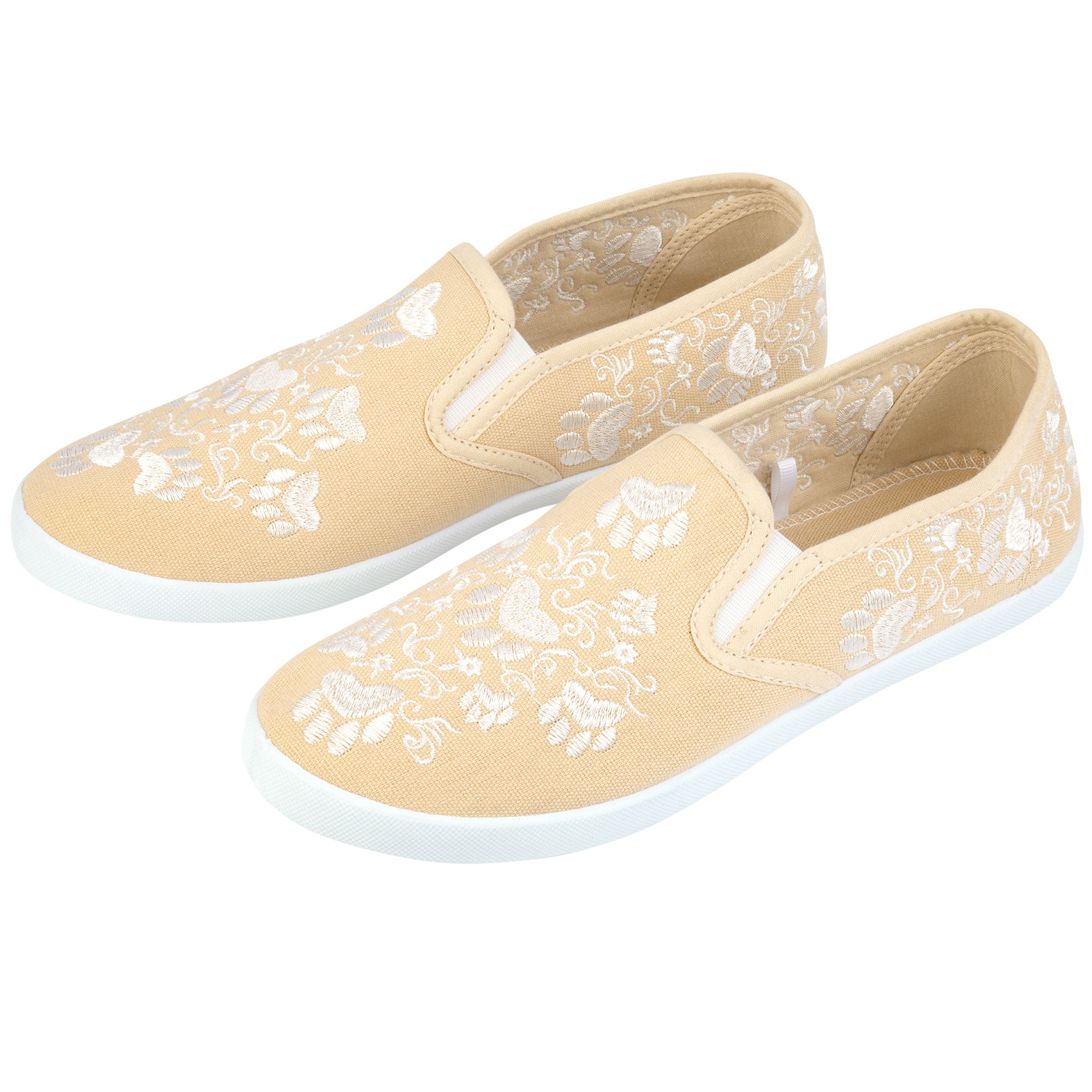 Paws Aplenty Embroidered Canvas Slip-On Shoes - Cream - 10
