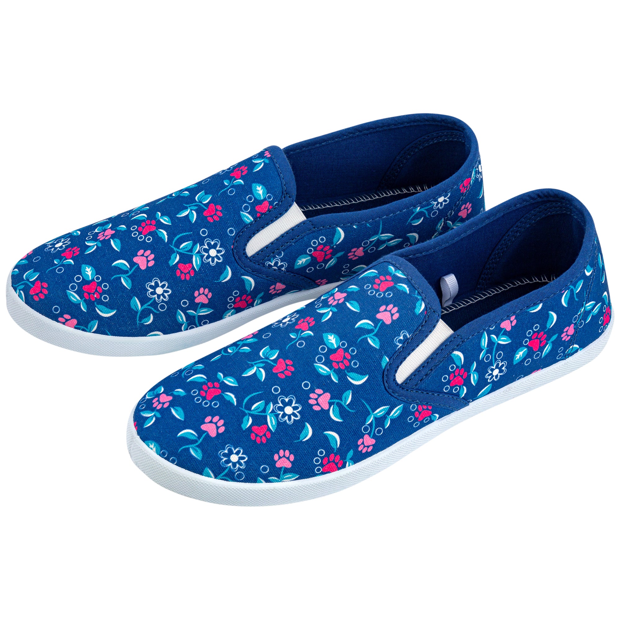 Women's Paw Print Slip On Canvas Shoes - Daisies & Paws - 10