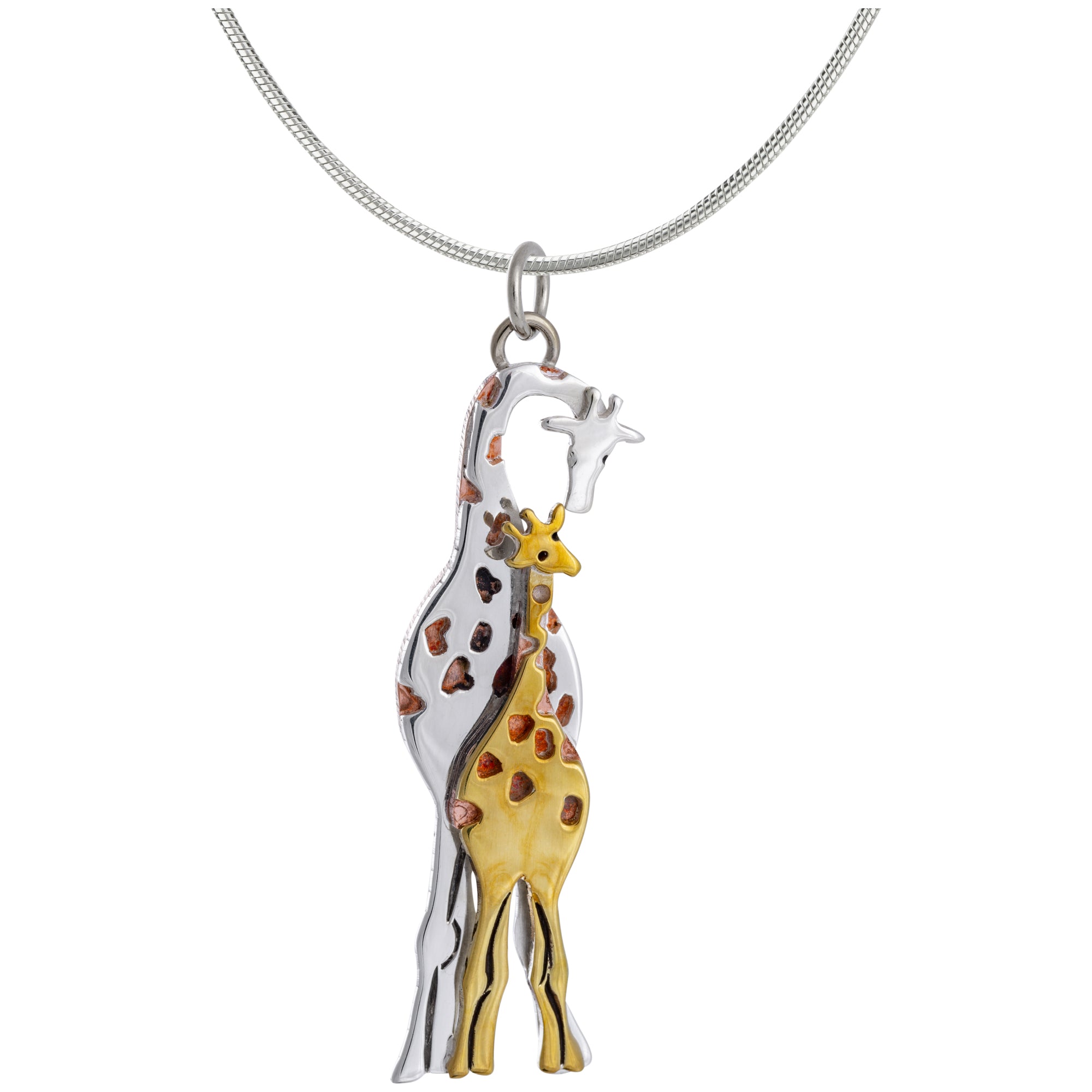 Parent & Child Giraffe Mixed Metal Necklace - With Diamond Cut Chain