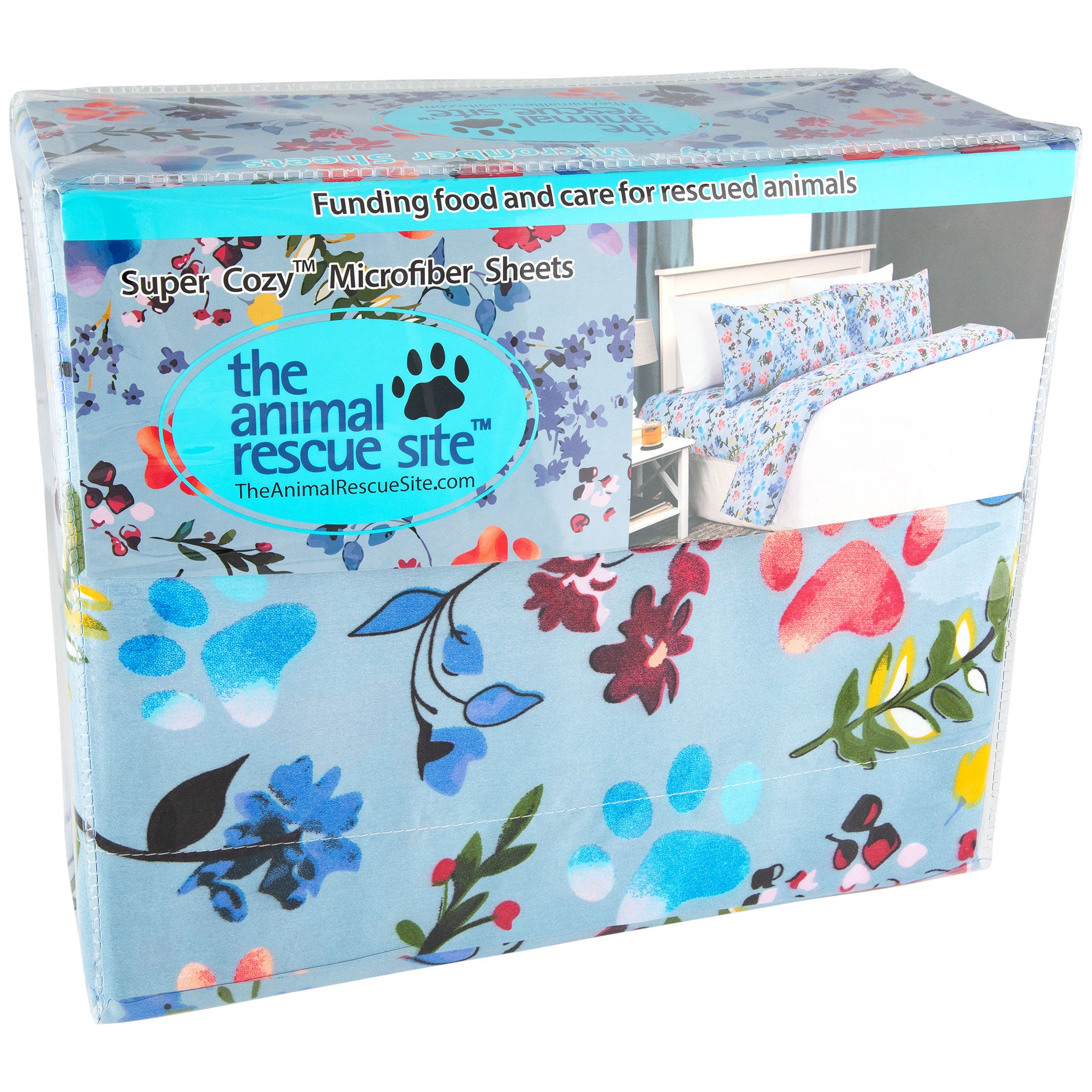 Super Cozy™ Flower Garden Paws Sheet Set - Blue - Queen