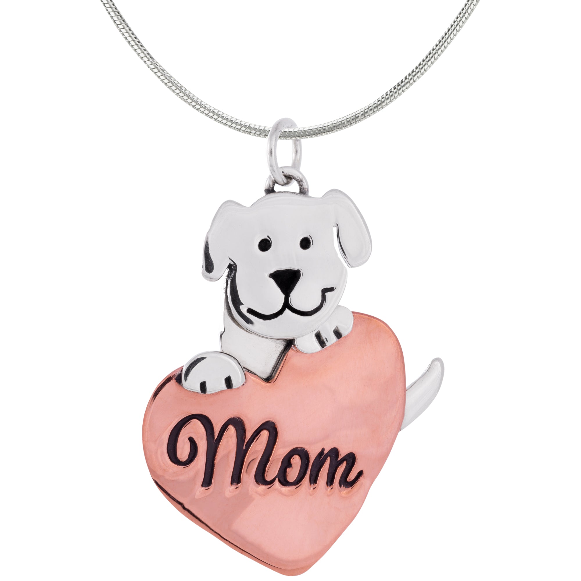 Dog Mom Copper Heart Necklace - With Silver Plated Chain