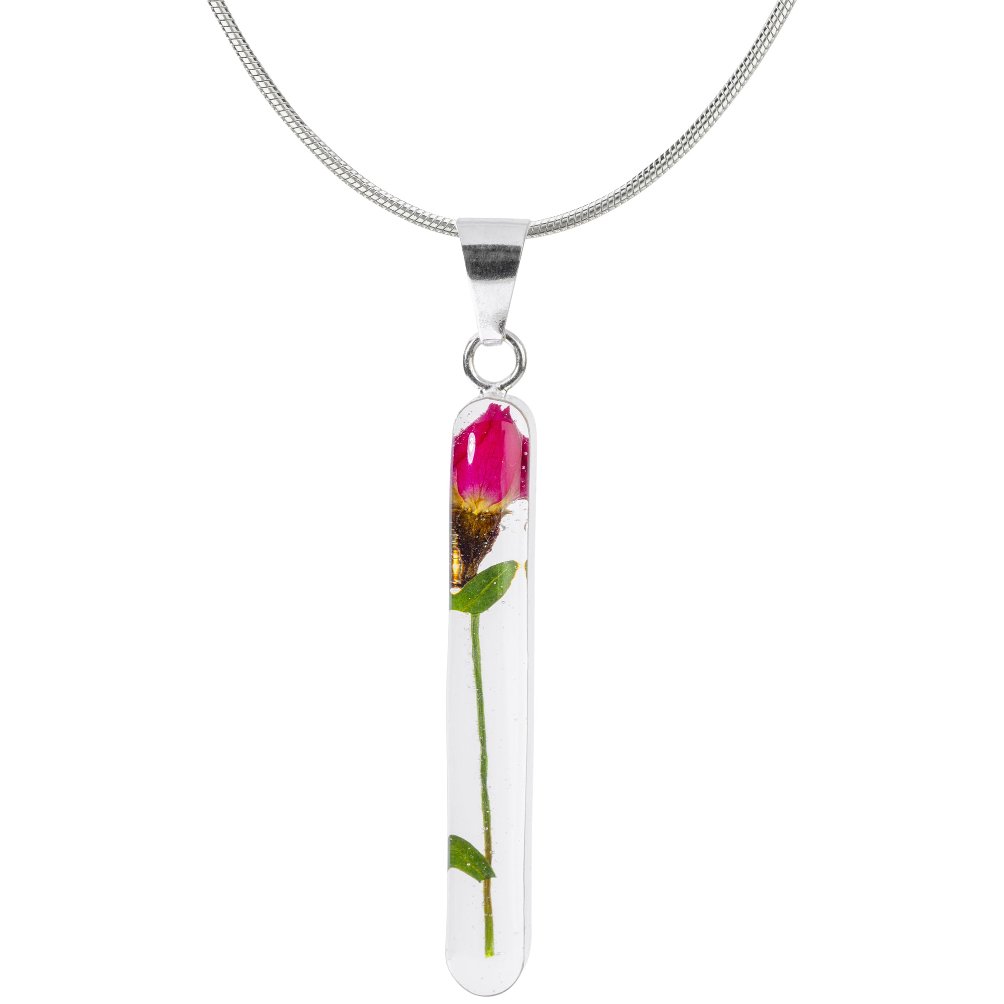 Real Rose & Sterling Necklace - With Snake Chain