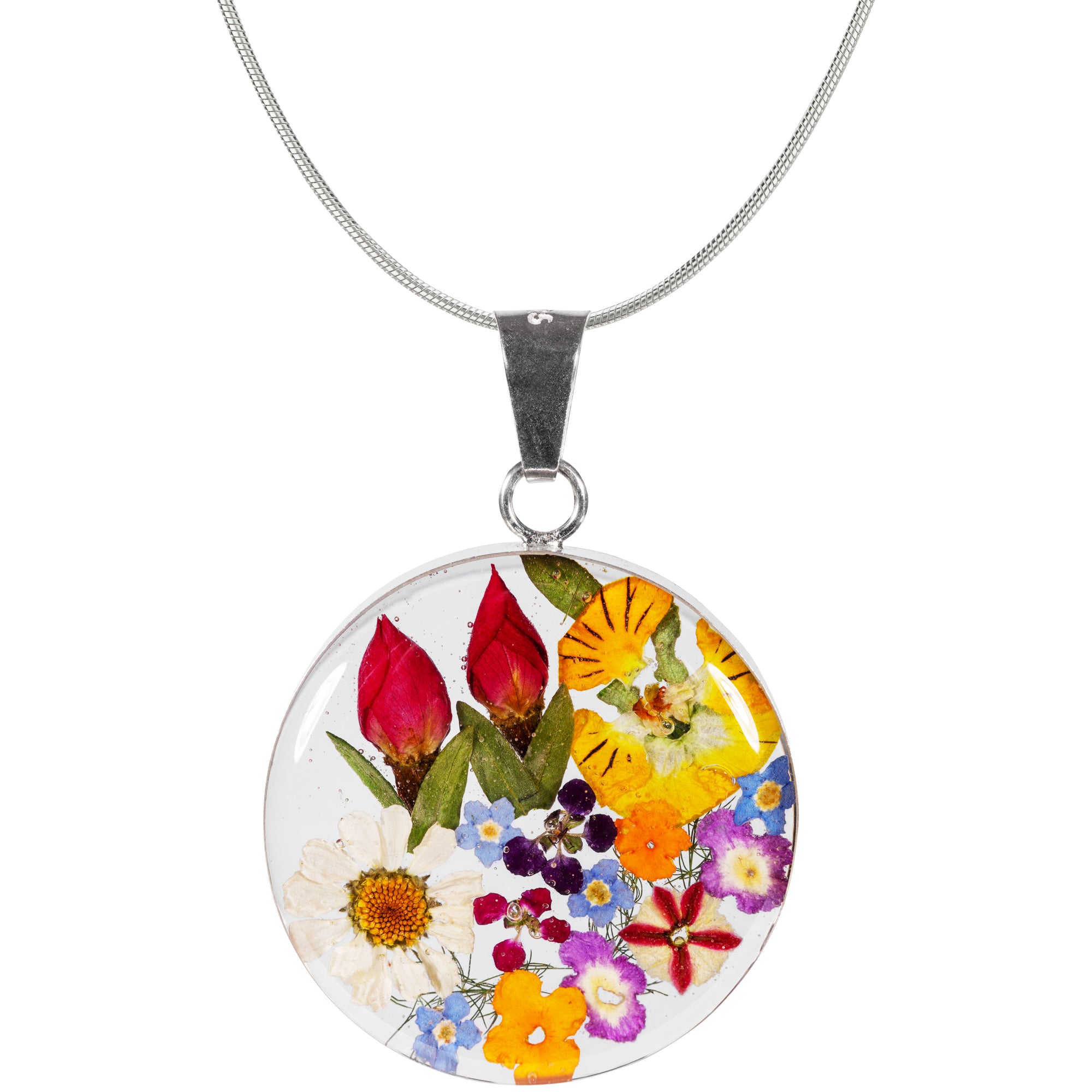 Real Flowers & Sterling Necklace - With Sterling Cable Chain