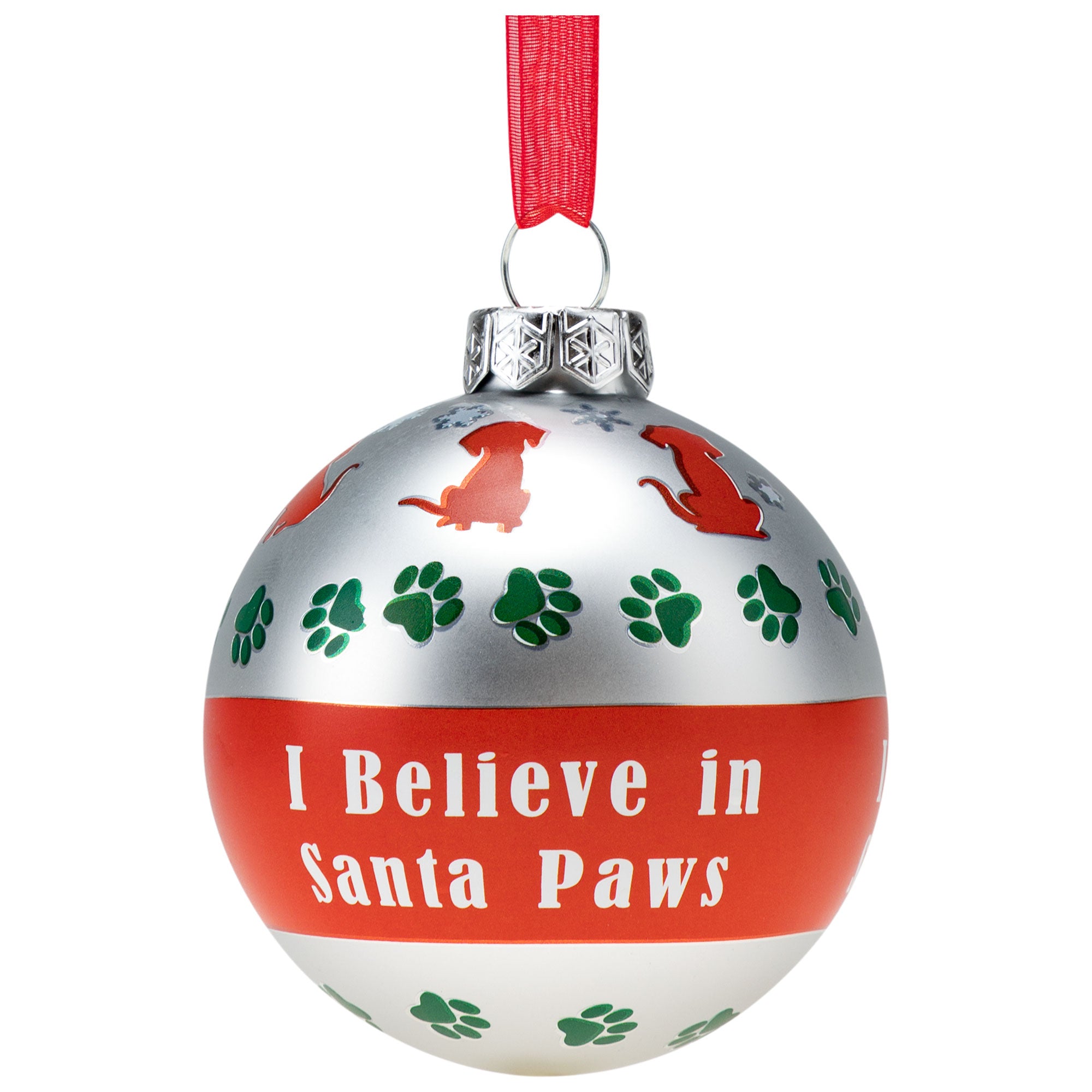 I Believe In Santa Paws Glass Ornament - Dog