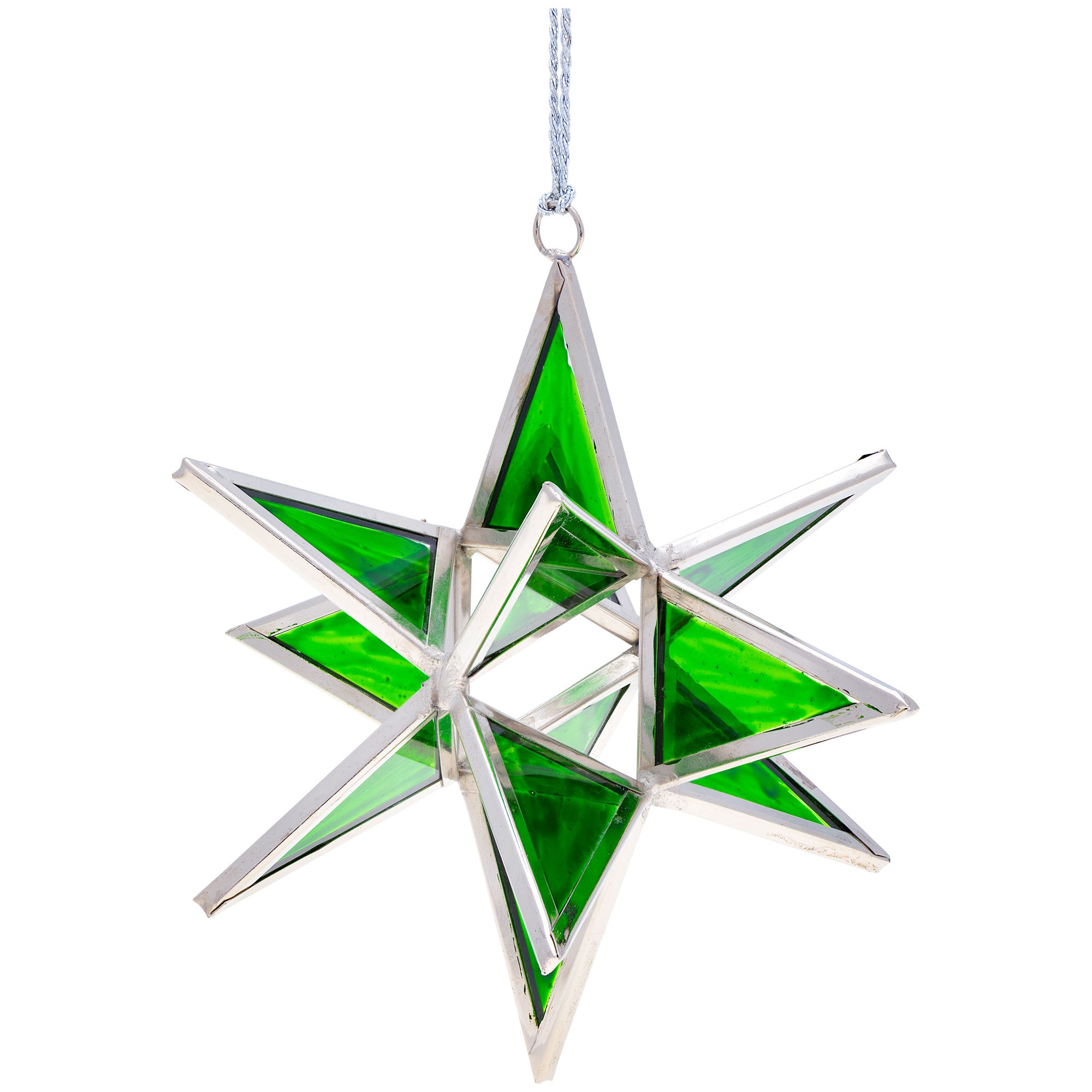 Glass Moravian Star Ornament - Medium - Green
