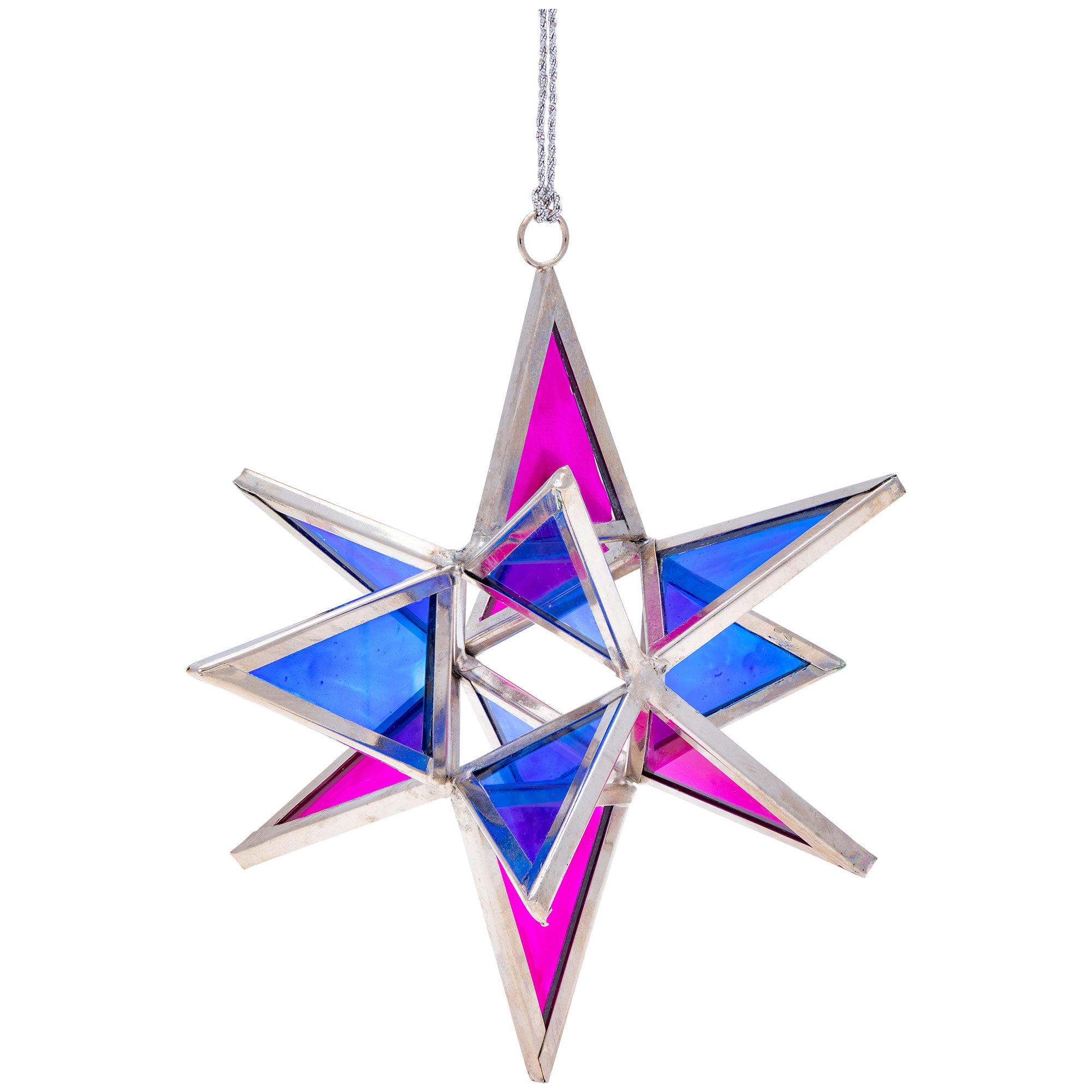 Glass Moravian Star Ornament - Medium - Blue & Purple