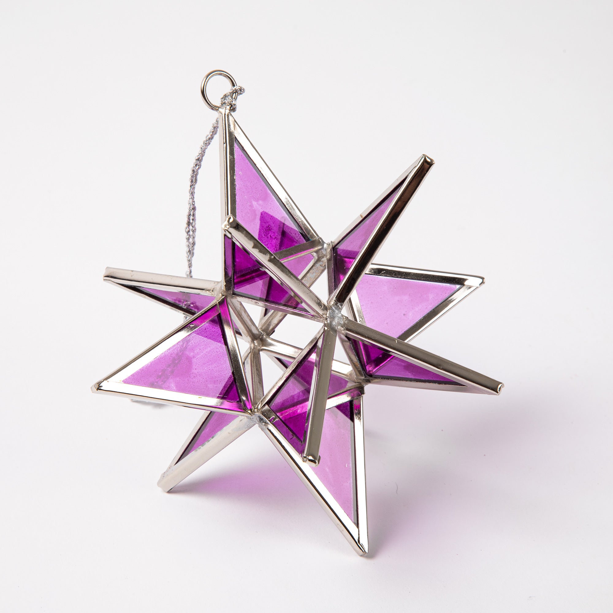 Glass Moravian Star Ornament - Medium - Purple