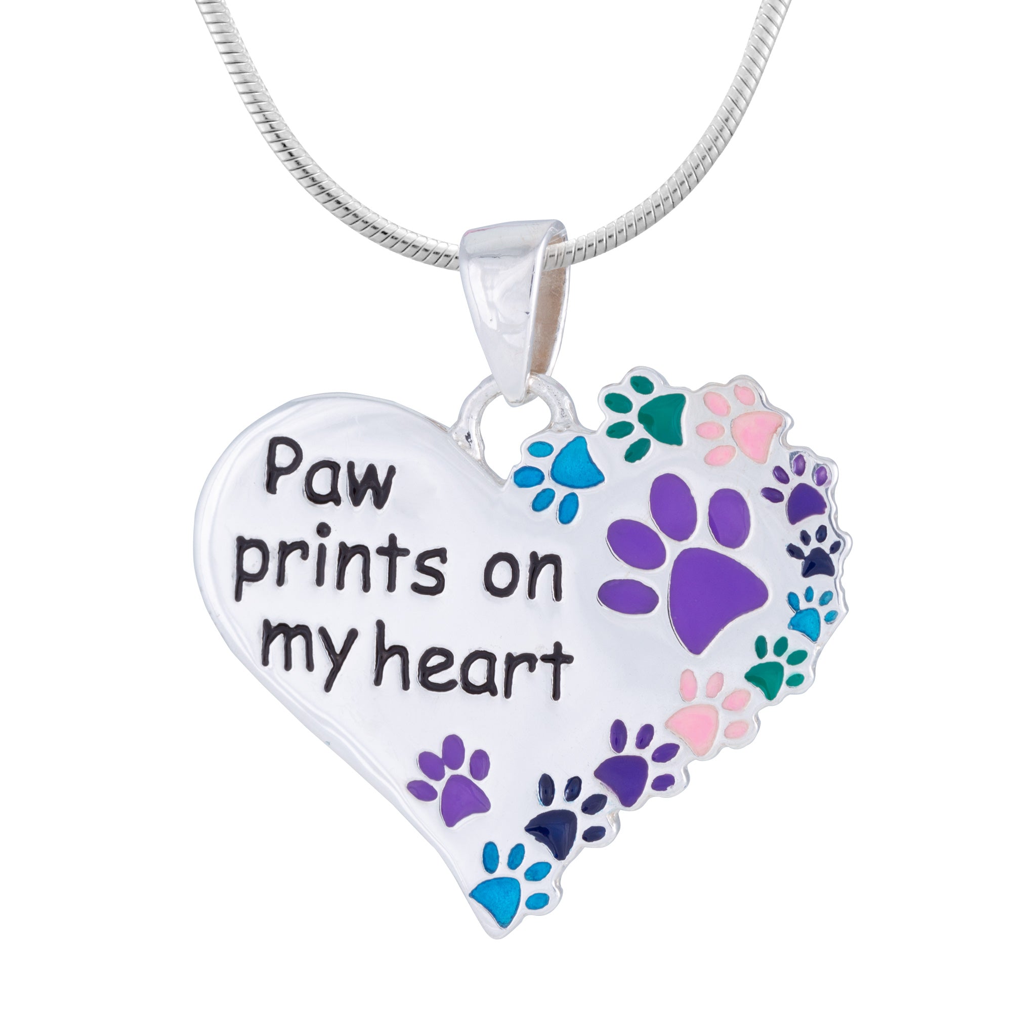 Paw Prints On My Heart Sterling Necklace - With Sterling Cable Chain