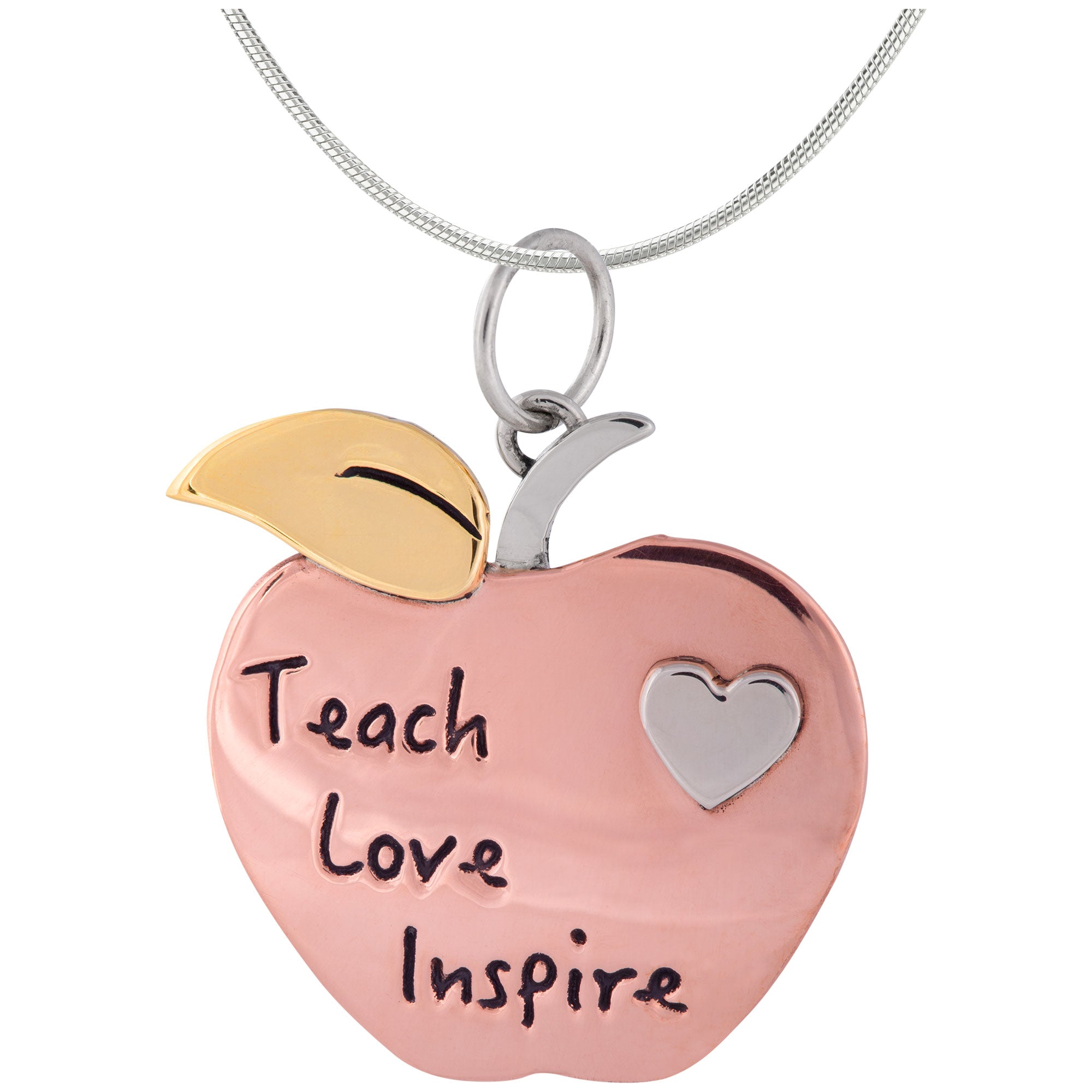 Teacher Appreciation Mixed Metal Necklace - Apple - With Silver Plated Chain