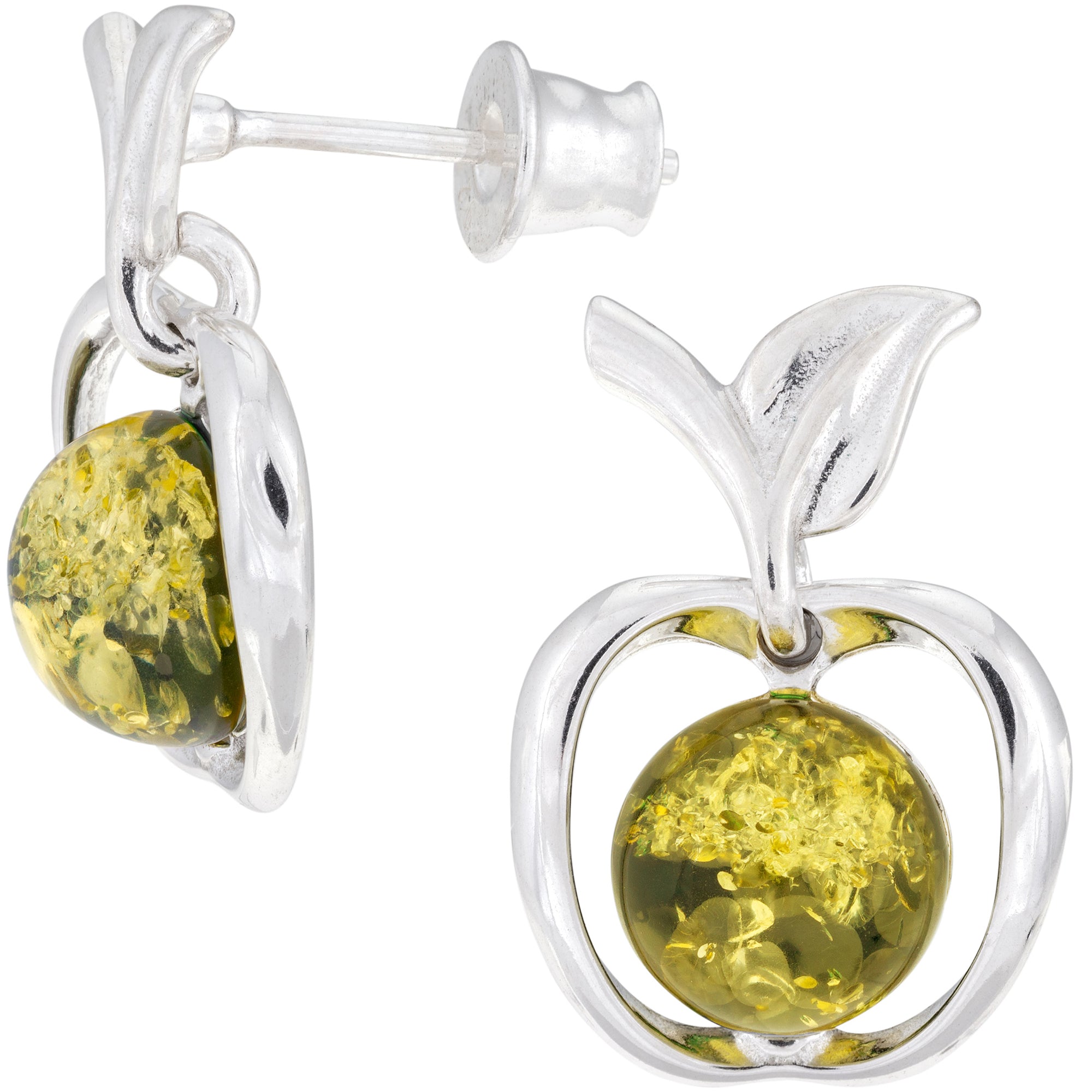 Sterling & Amber Apple Earrings - Green