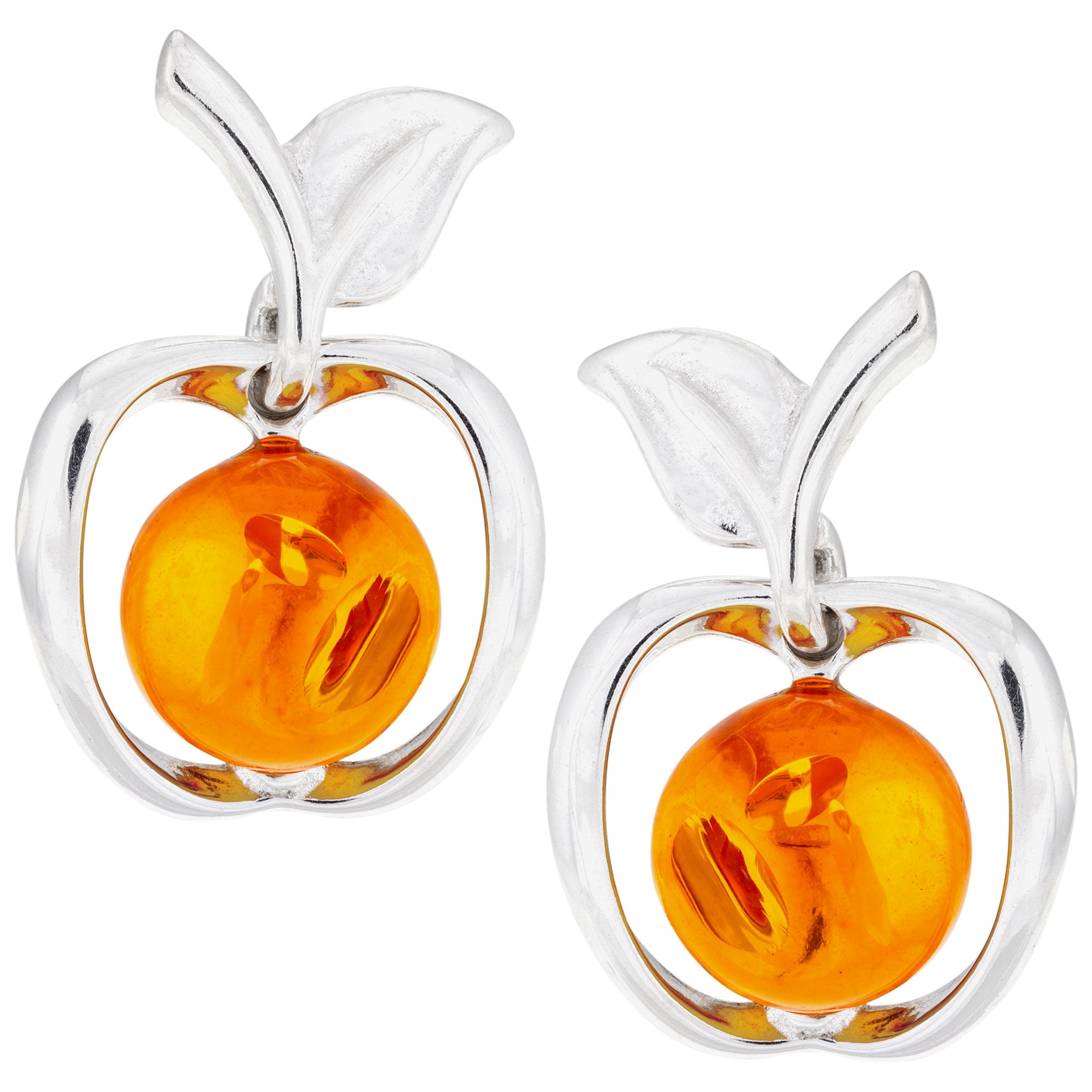 Sterling & Amber Apple Earrings - Cognac