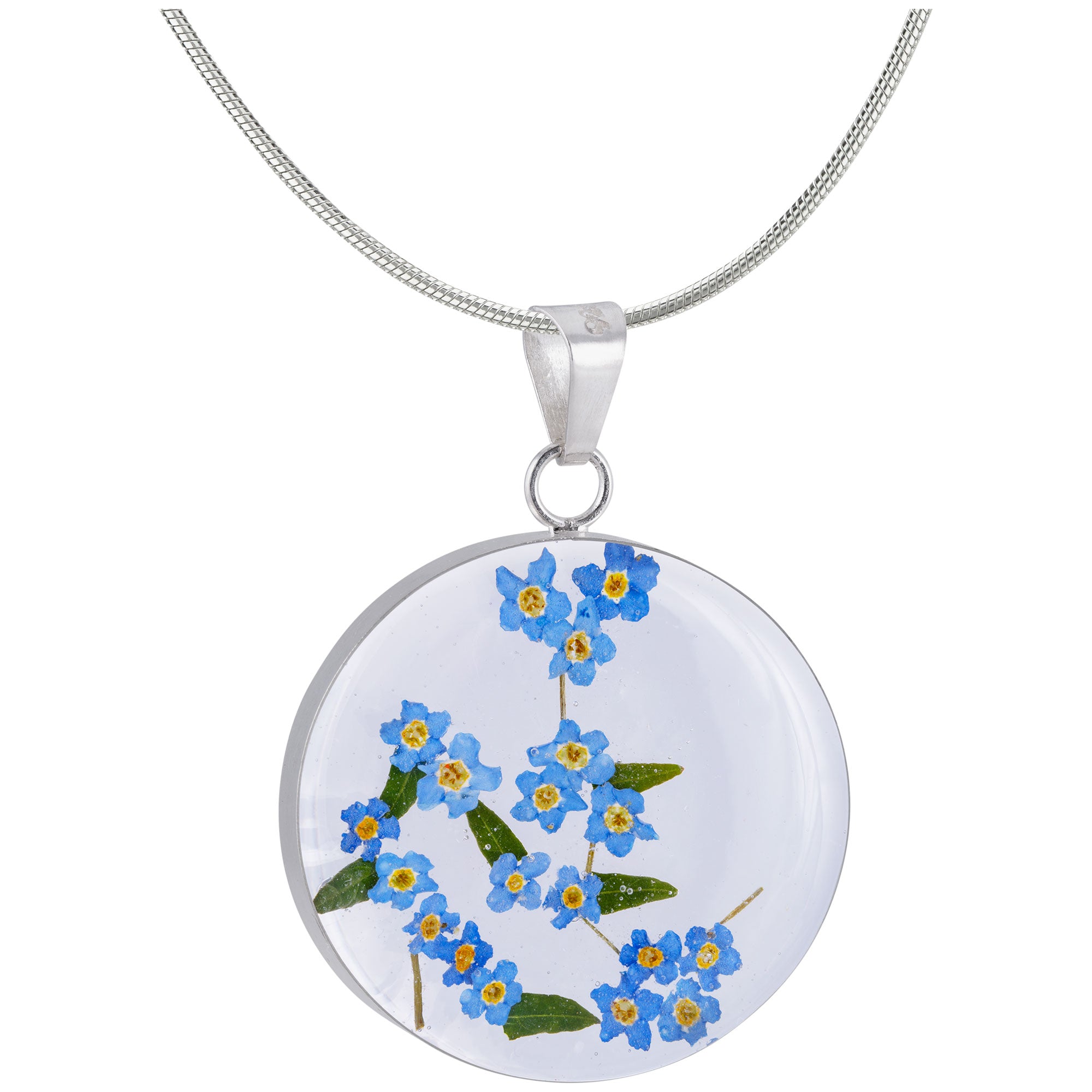 Forget-Me-Not Sterling Necklace - Circle - With Diamond Cut Chain
