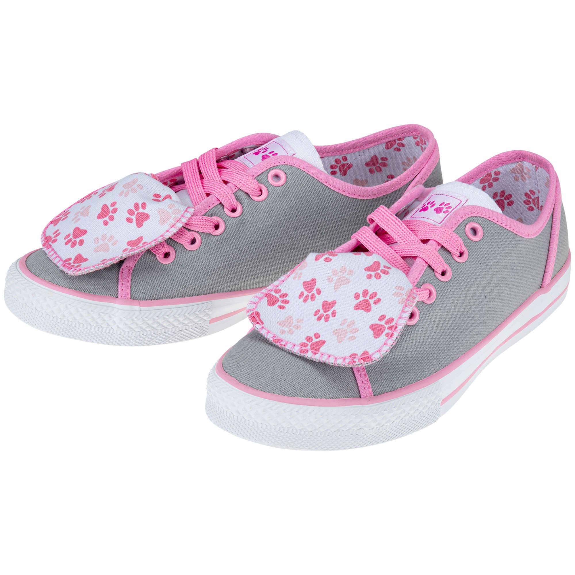 Women's Paw Print Low Top Shoes - All Over Paws - Gray/Pink - 9