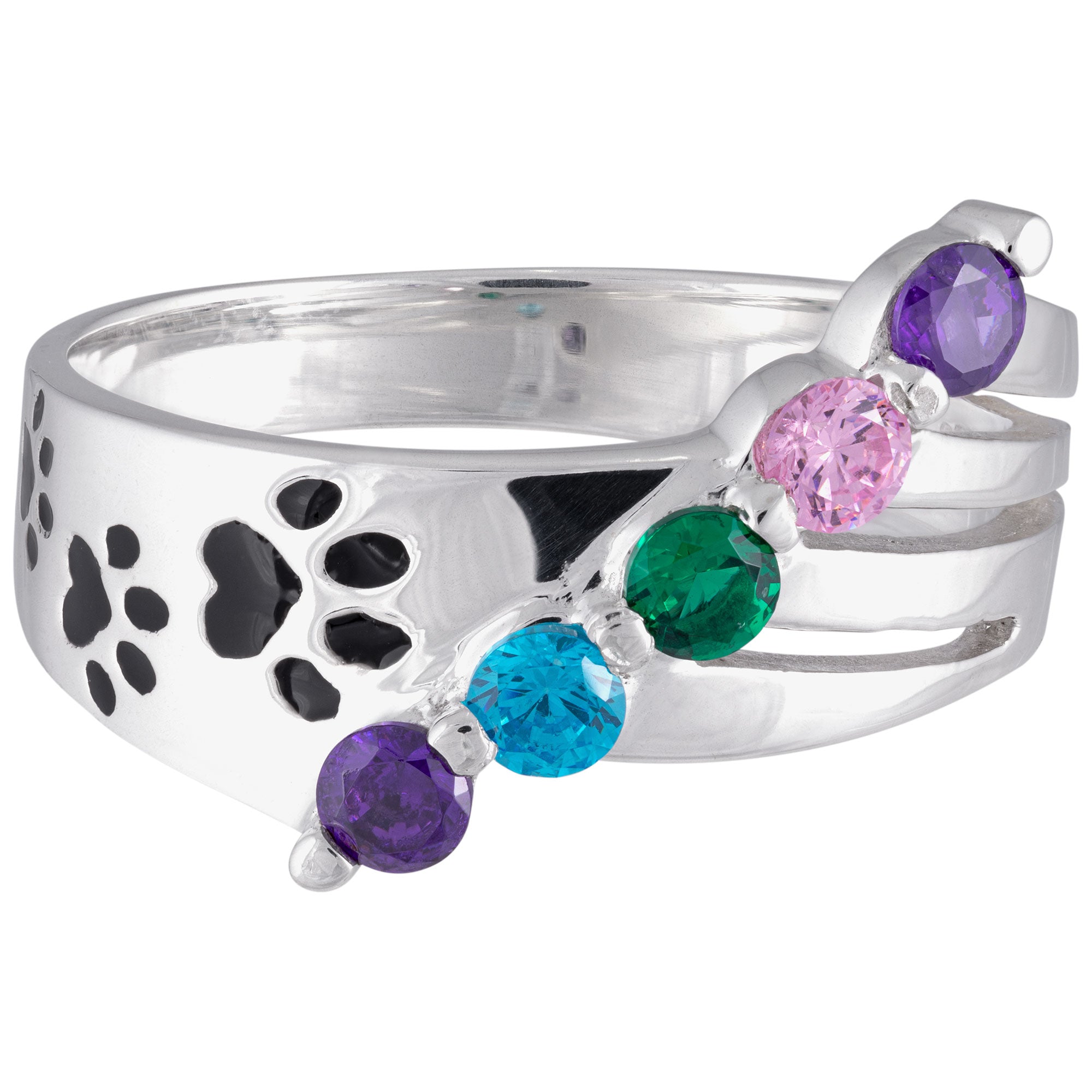Walking Paws To The Rainbow Sterling Ring - 6