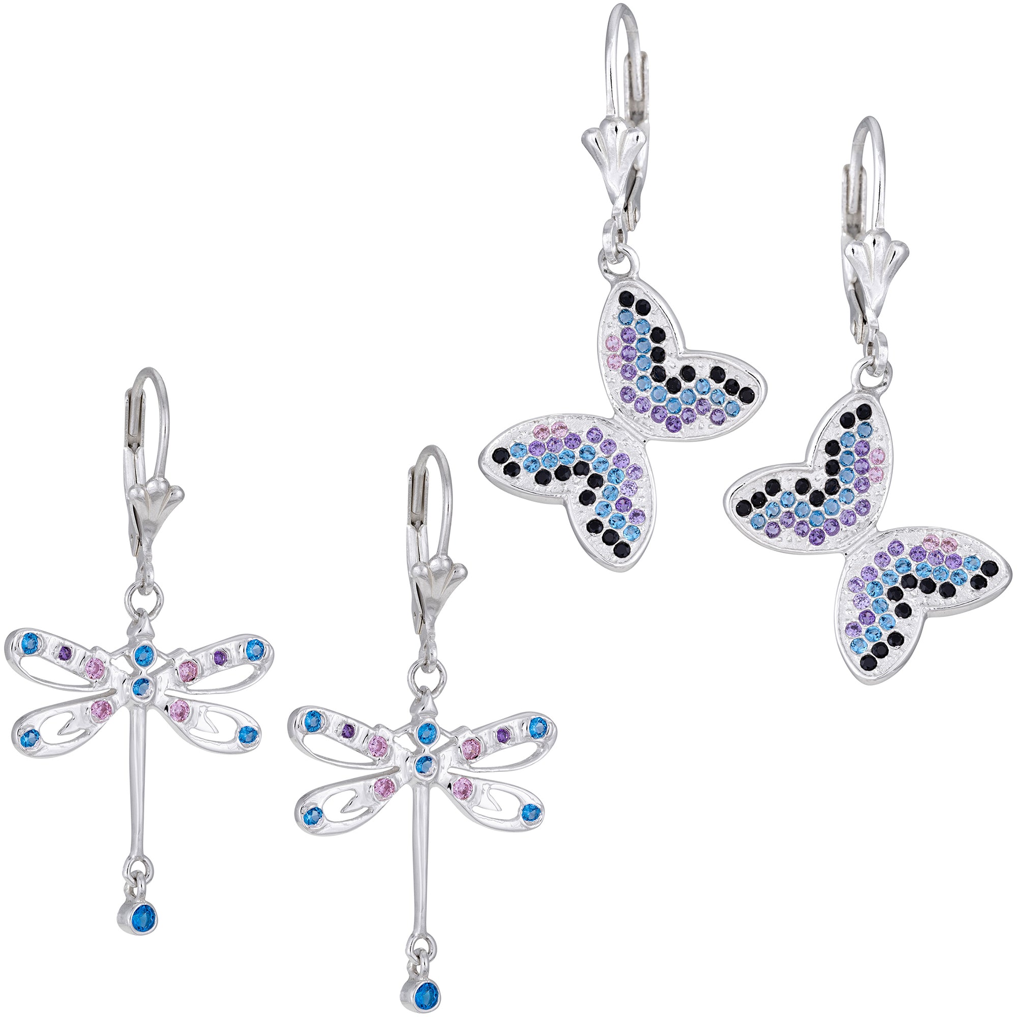 Fluttering Friends Sterling & Crystal Earrings - Butterfly