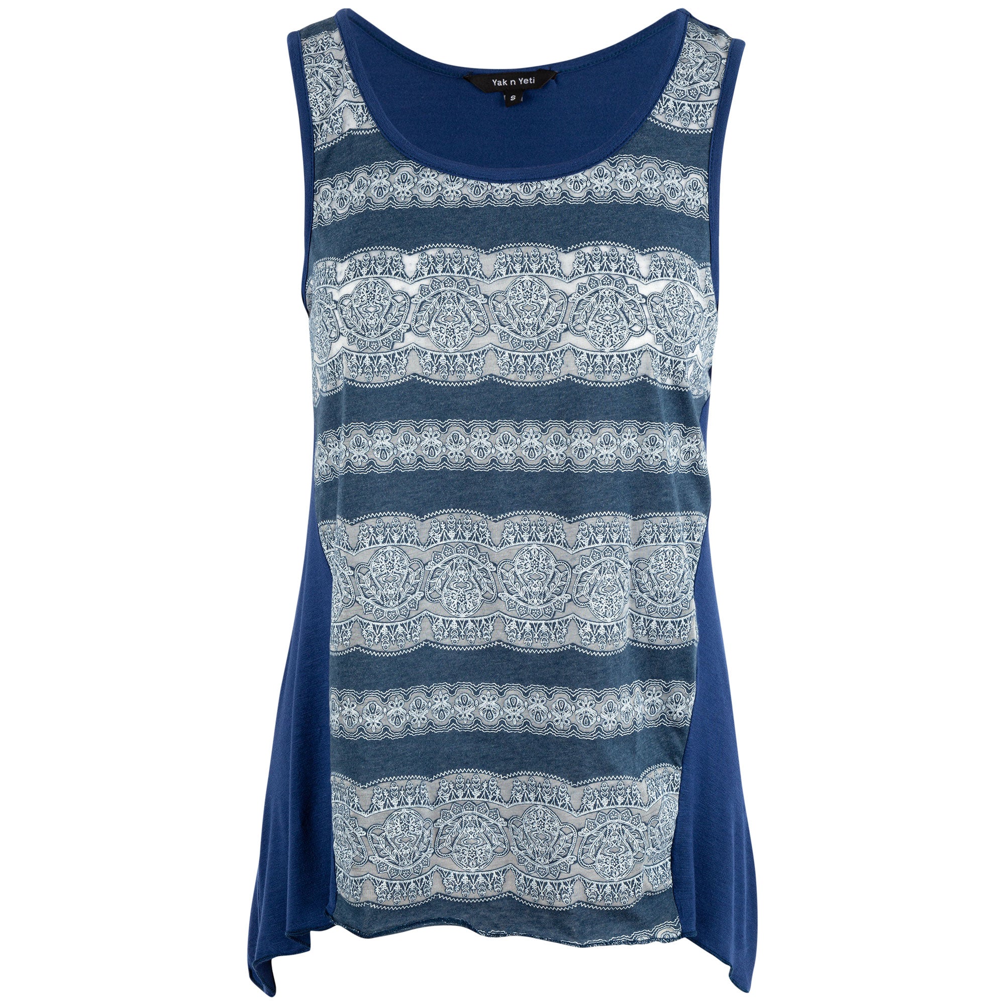Lace Print Sleeveless Tunic - Blue - S