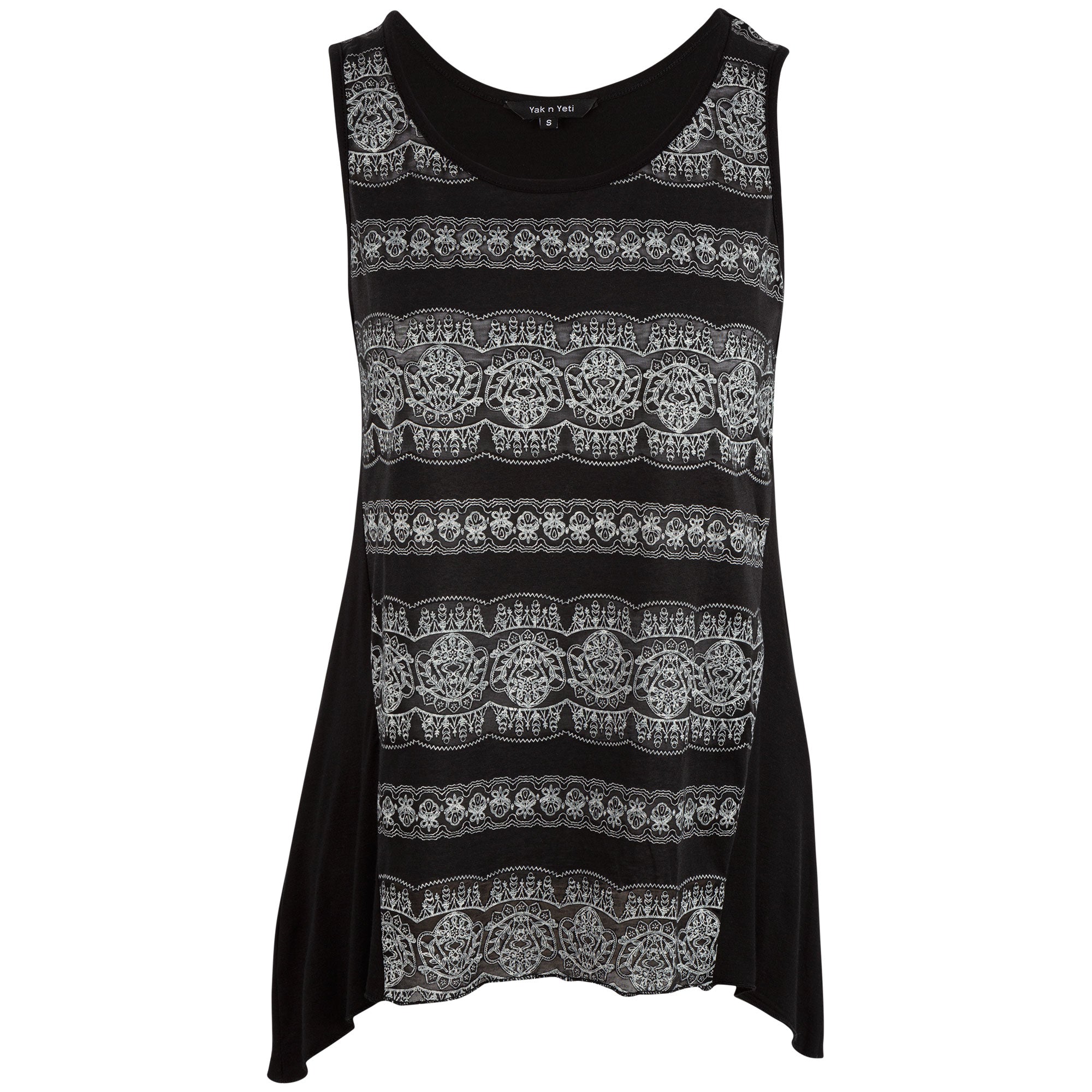 Lace Print Sleeveless Tunic - Black - S