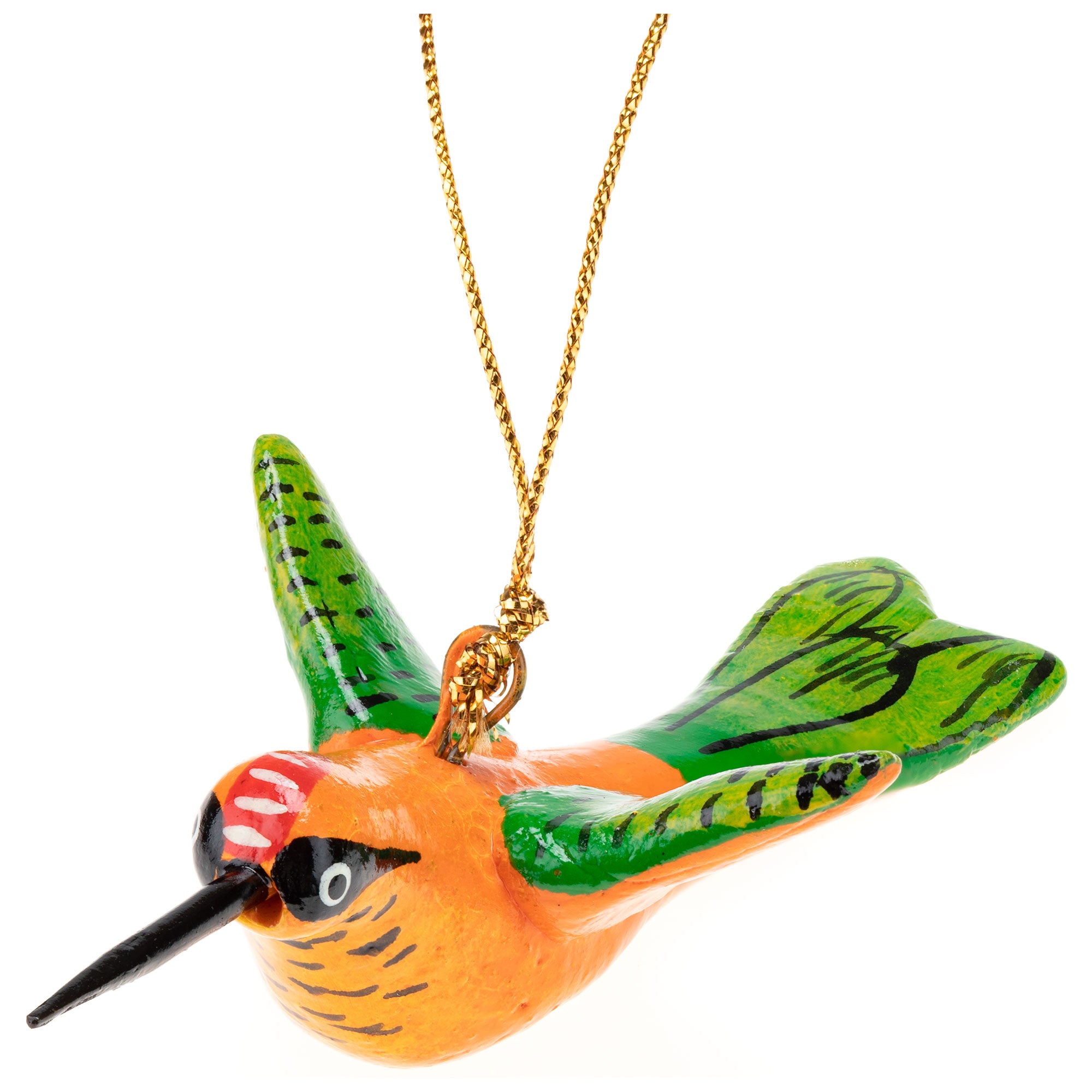 Hand-Painted Hummingbird Ornament - Orange