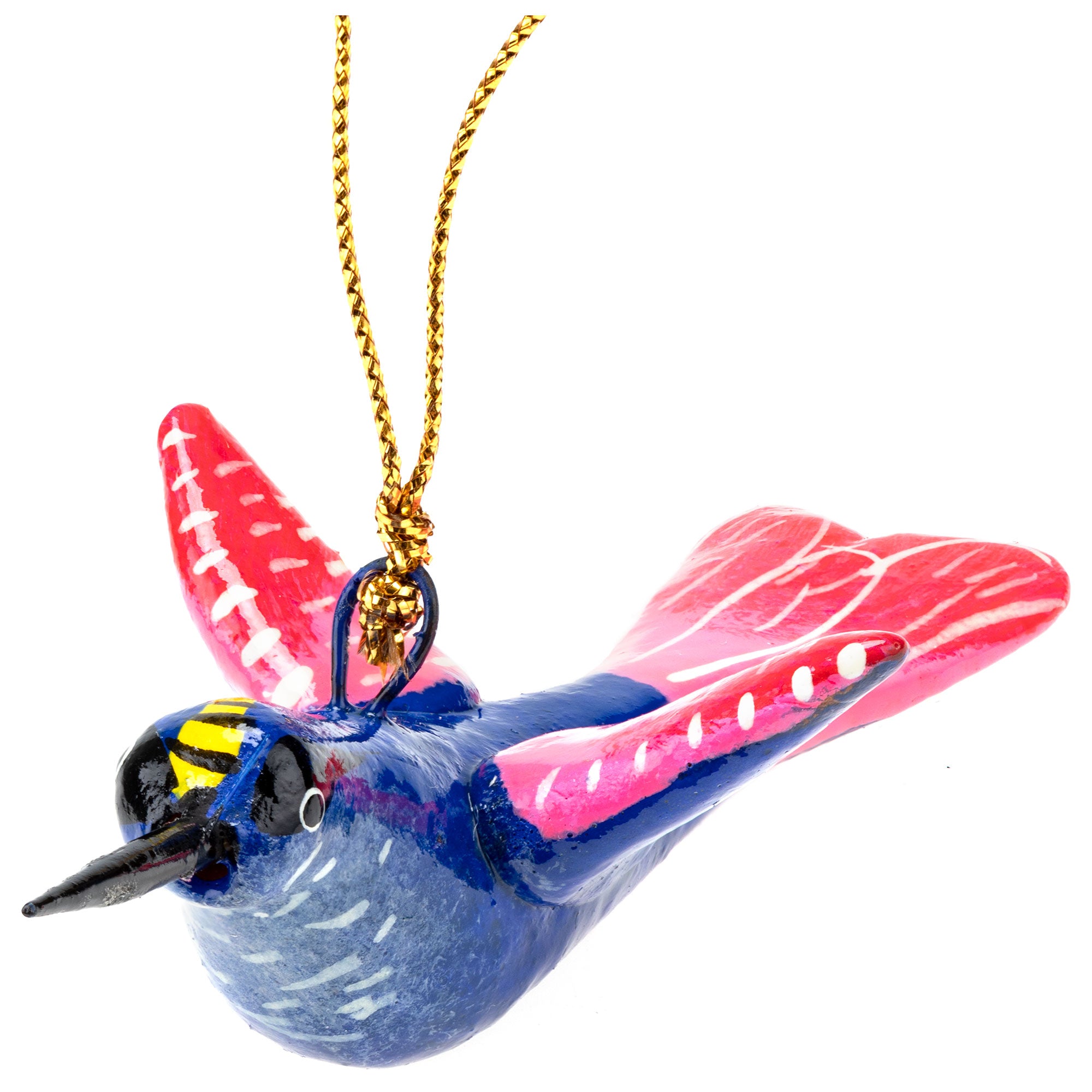 Hand-Painted Hummingbird Ornament - Blue