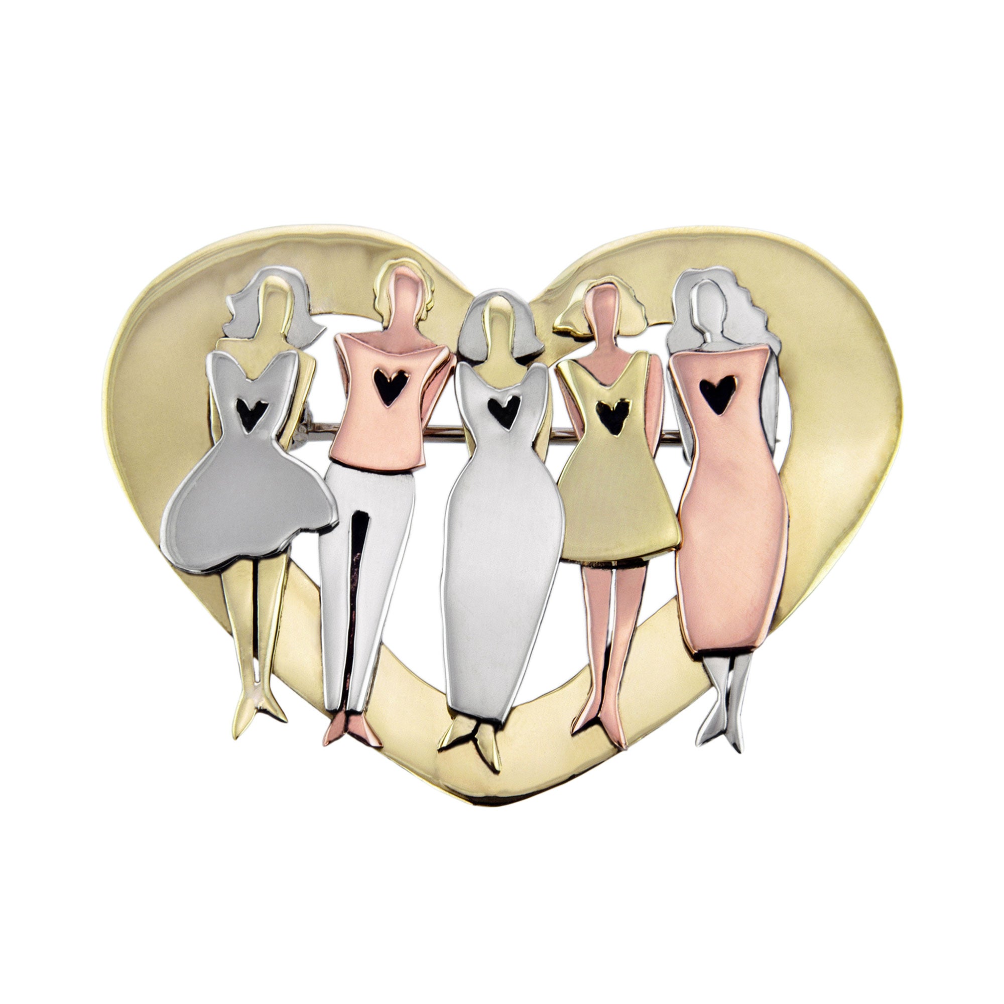 Sisters Forever Love Heart Mixed Metal Pin - 4 Sisters
