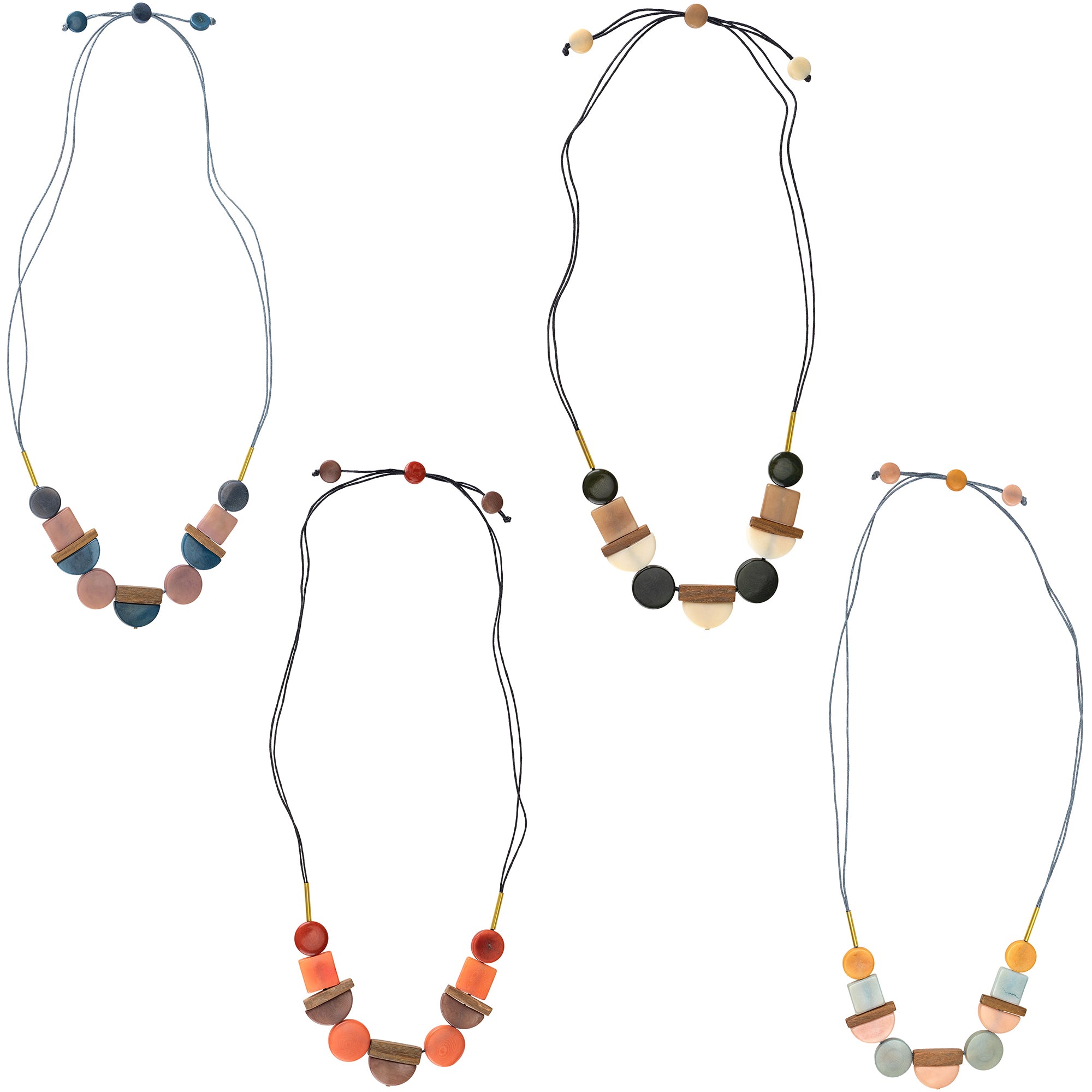 Lidia Tagua Wood & Brass Necklace - Blues