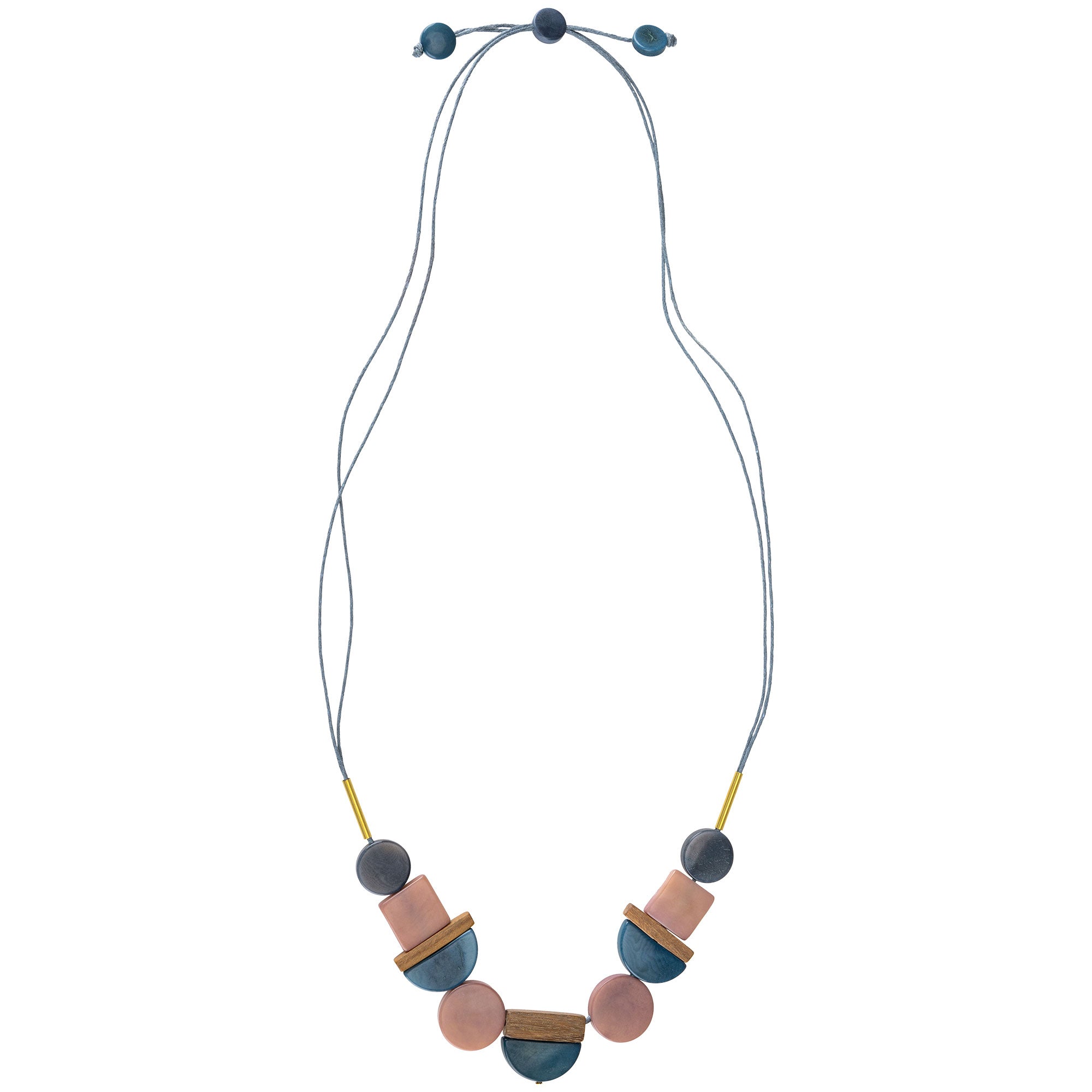 Lidia Tagua Wood & Brass Necklace - Blues
