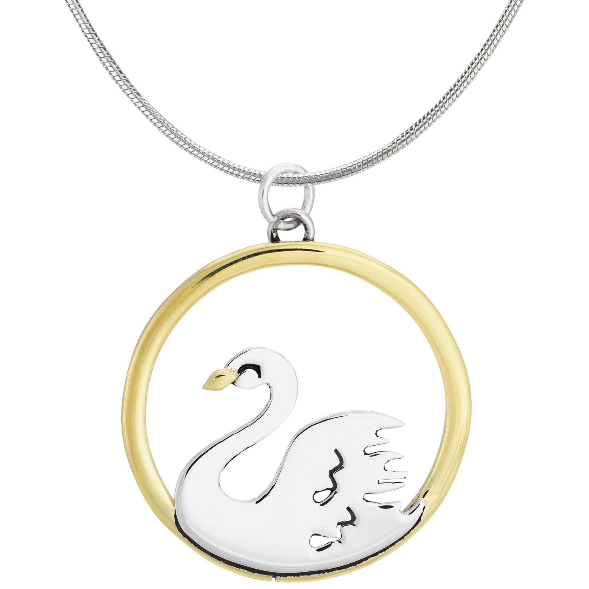 Sterling Silver & Brass Swan Necklace - Pendant Only