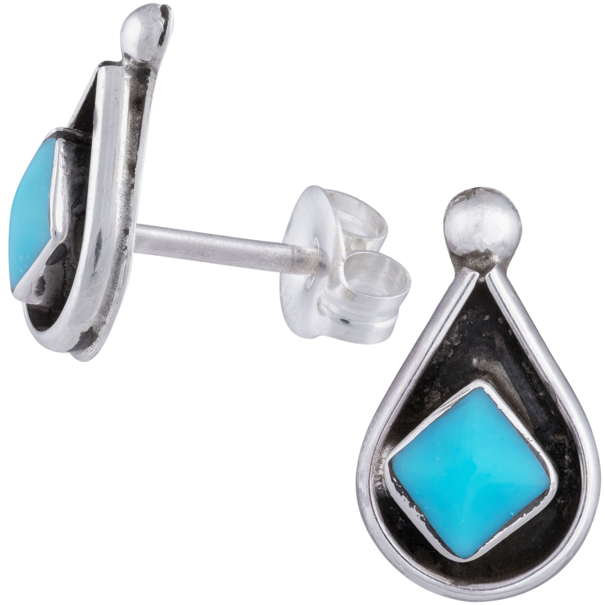 Sterling Zuni Shadowbox Earrings - Raindrop