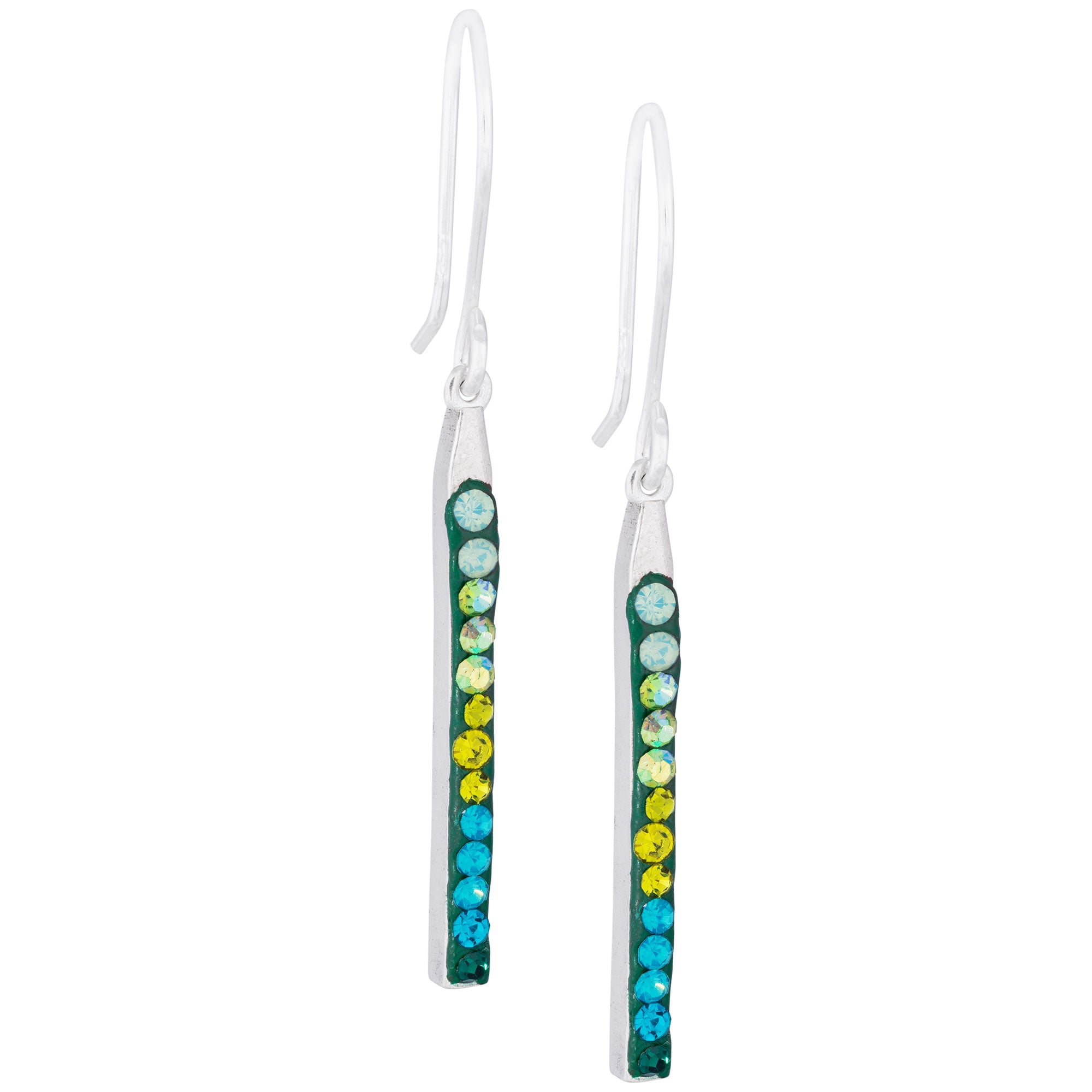 Rainbow Mosaic Crystal Drop Earrings - Emerald
