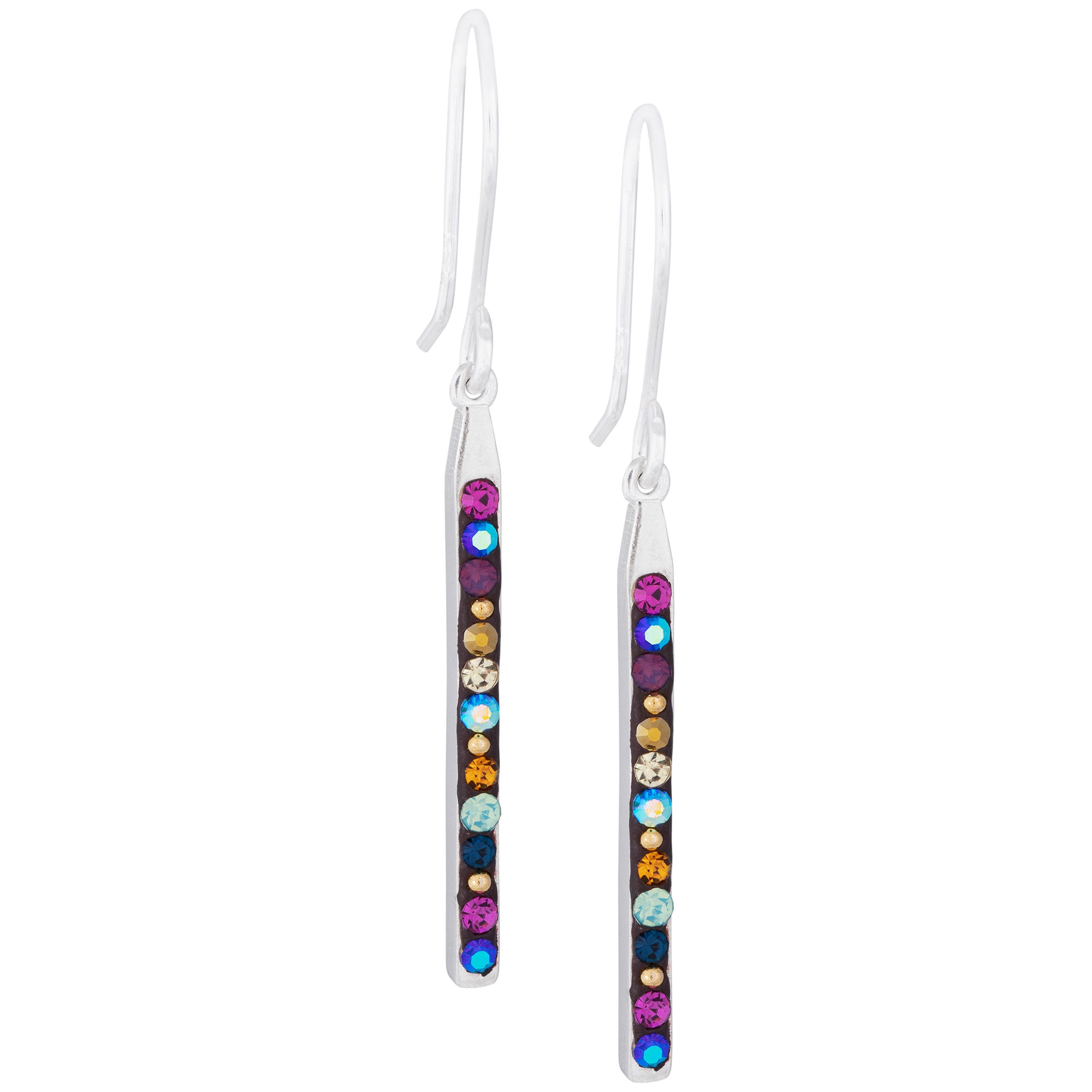 Rainbow Mosaic Crystal Drop Earrings - Pink