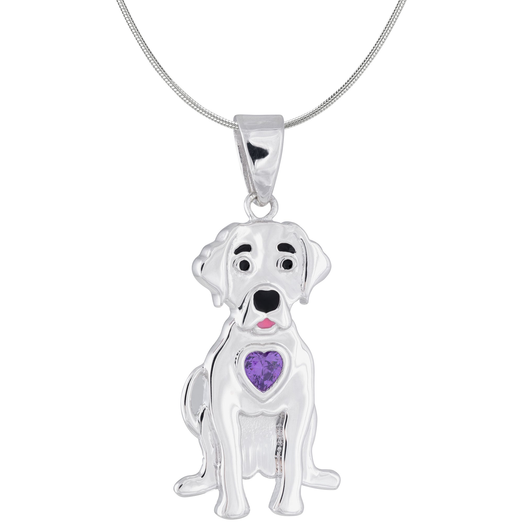 Sterling & Crystal Pup Necklace - Labrador Retriever - With Sterling Cable Chain