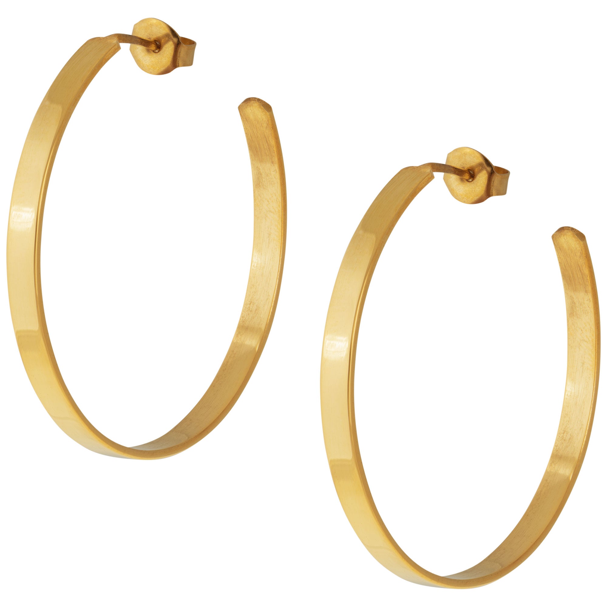 Flat Hoop Golden Post Earrings - M