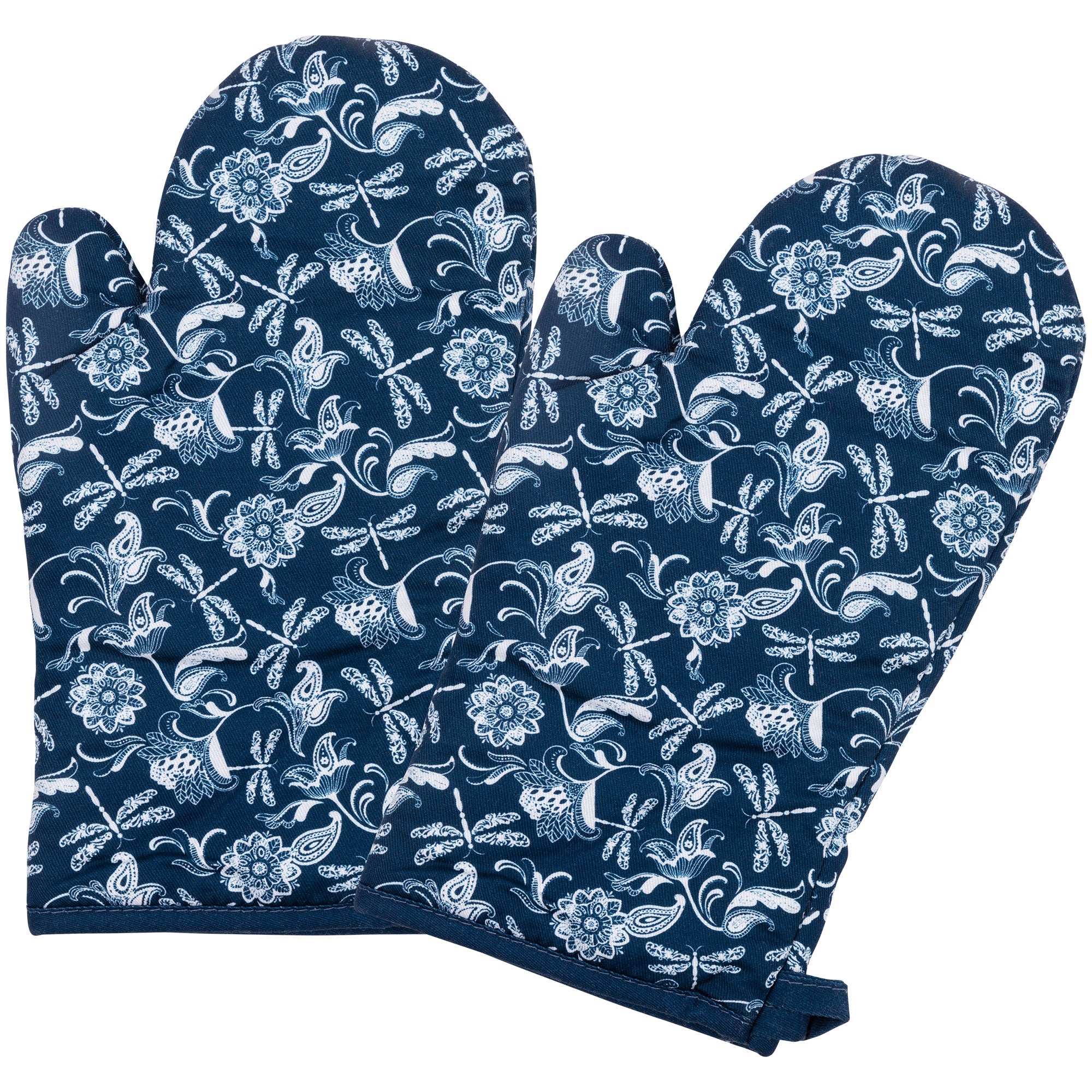 Blue Paisley Dragonflies Kitchen Linens - Oven Mitts - Set Of 2