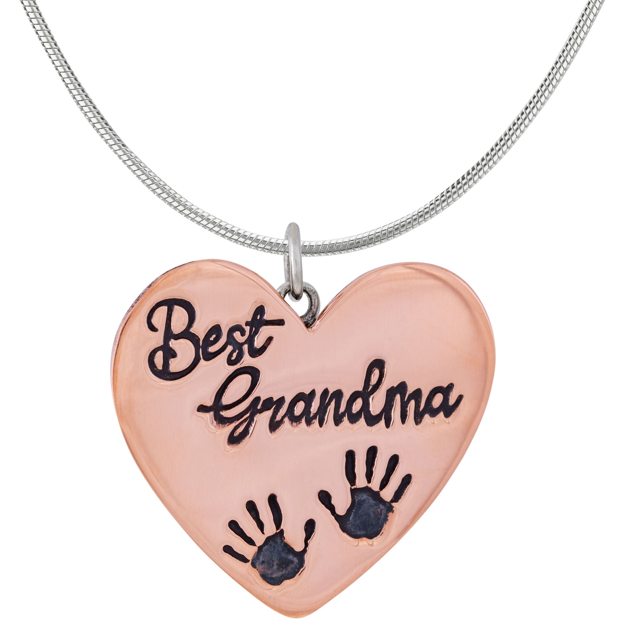 Best Grandma Mixed Metal Necklace - Hands - With Silver Plated Chain