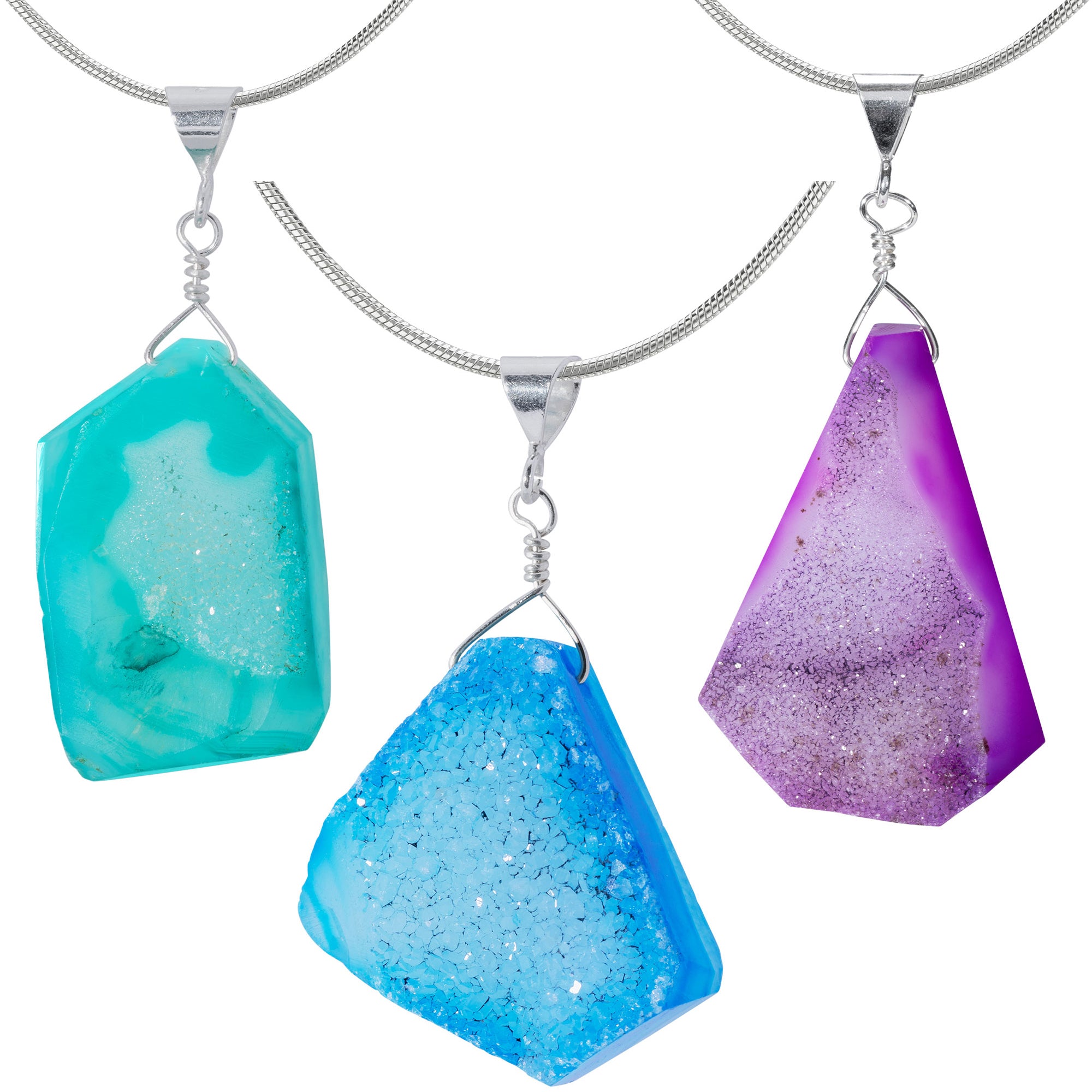 Cool Hues Sterling Silver & Druzy Necklace - Purple - With Snake Chain