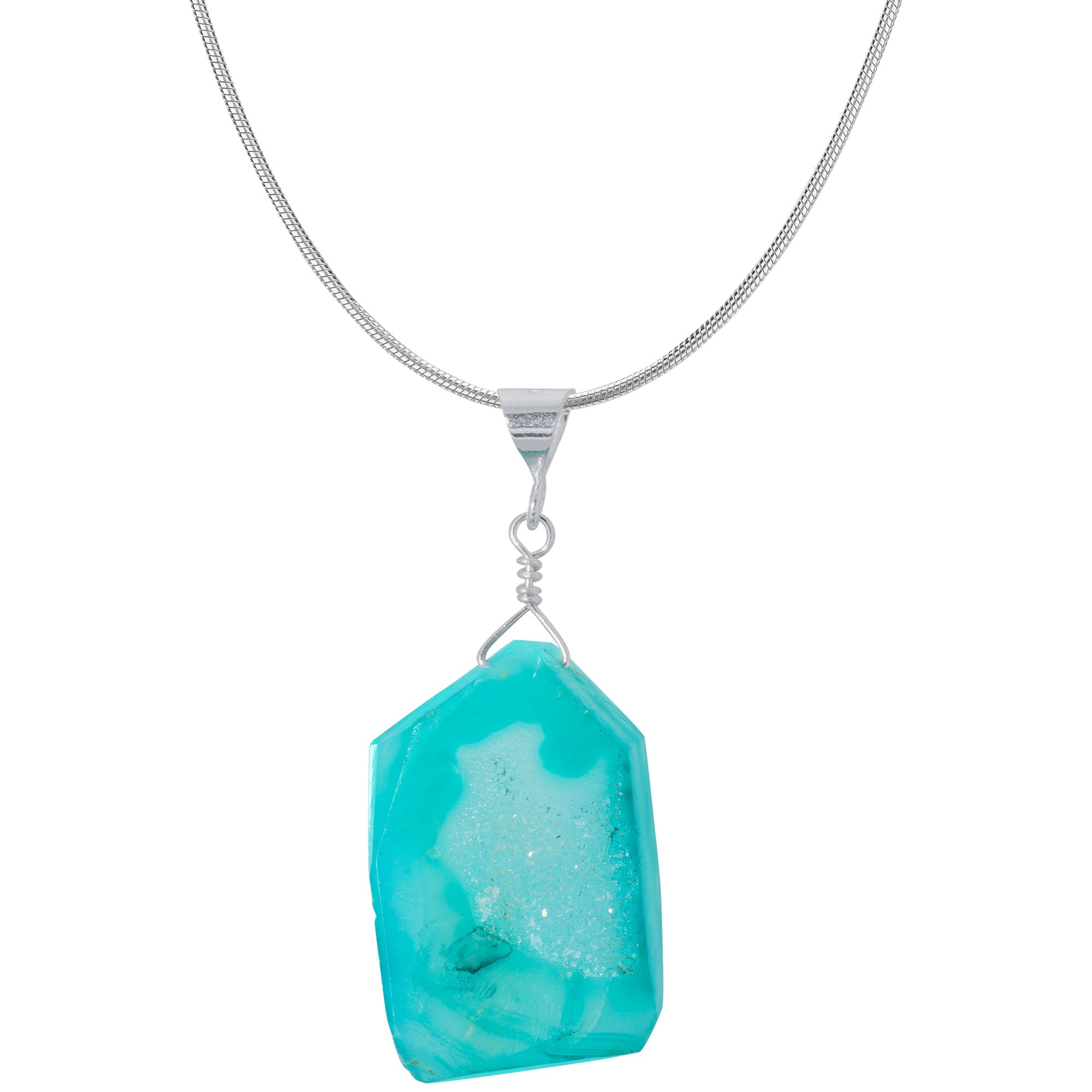 Cool Hues Sterling Silver & Druzy Necklace - Emerald Green - Pendant Only