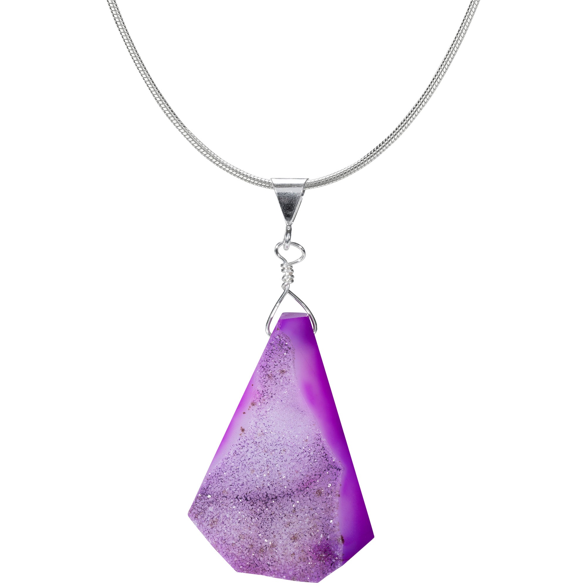 Cool Hues Sterling Silver & Druzy Necklace - Purple - With Sterling Cable Chain