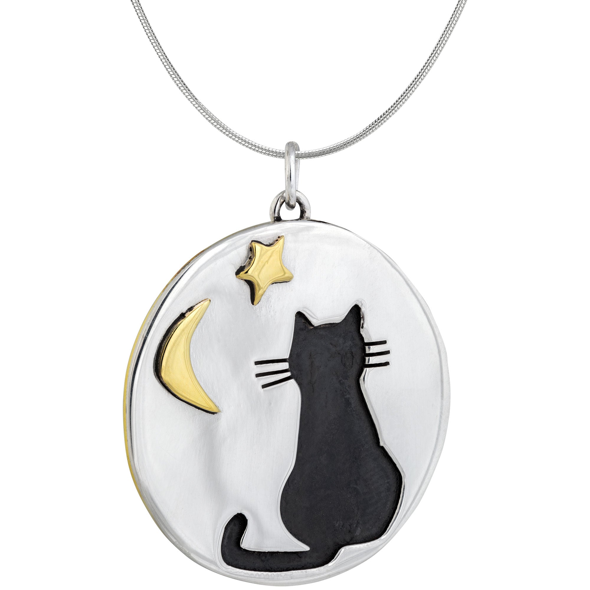 Moonlight Kitty Cat Sterling Necklace - With Snake Chain