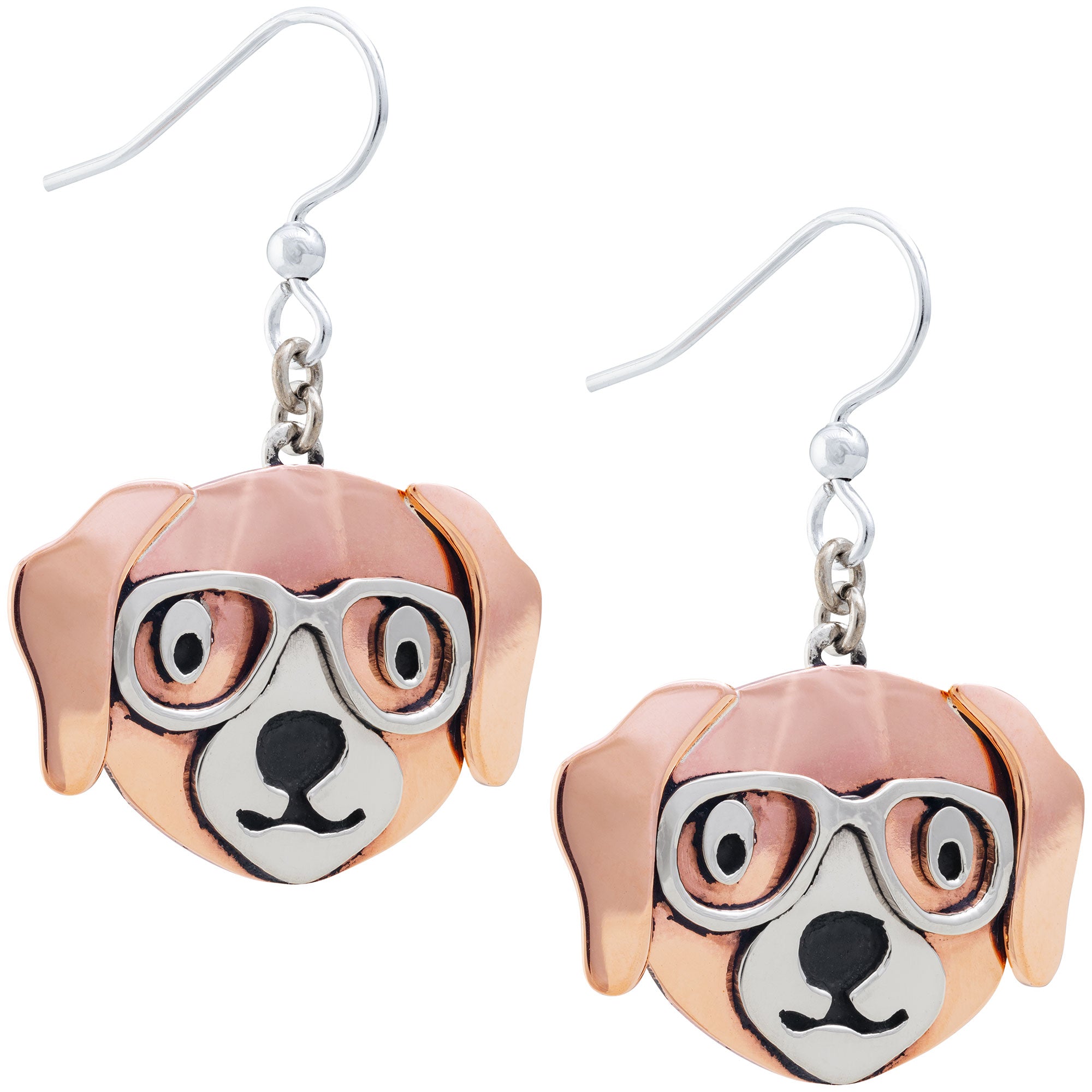 Dog & Cat Mixed Metal Dangle Earrings - Dog - Copper