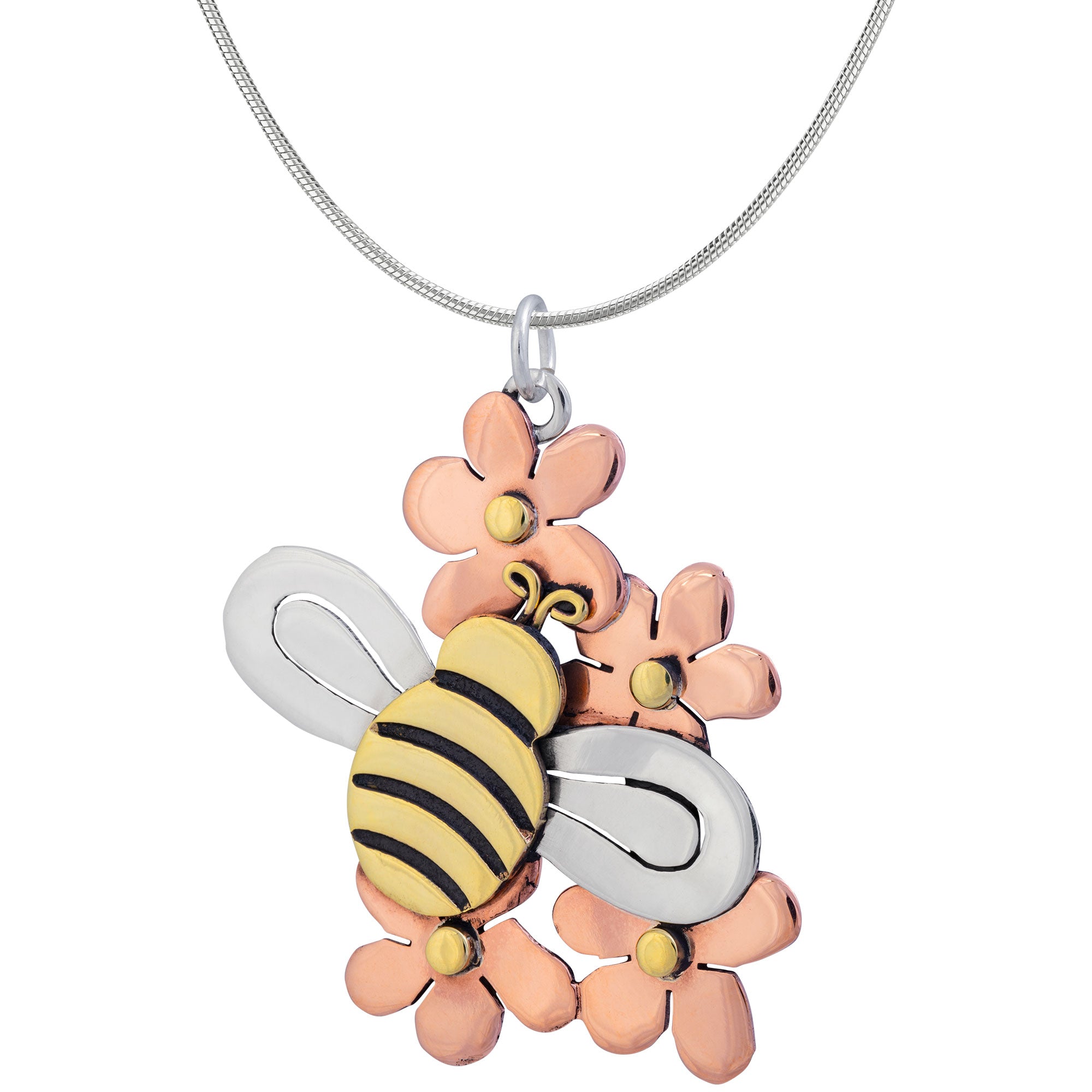 Bee In Flowers Sterling Necklace - Pendant Only