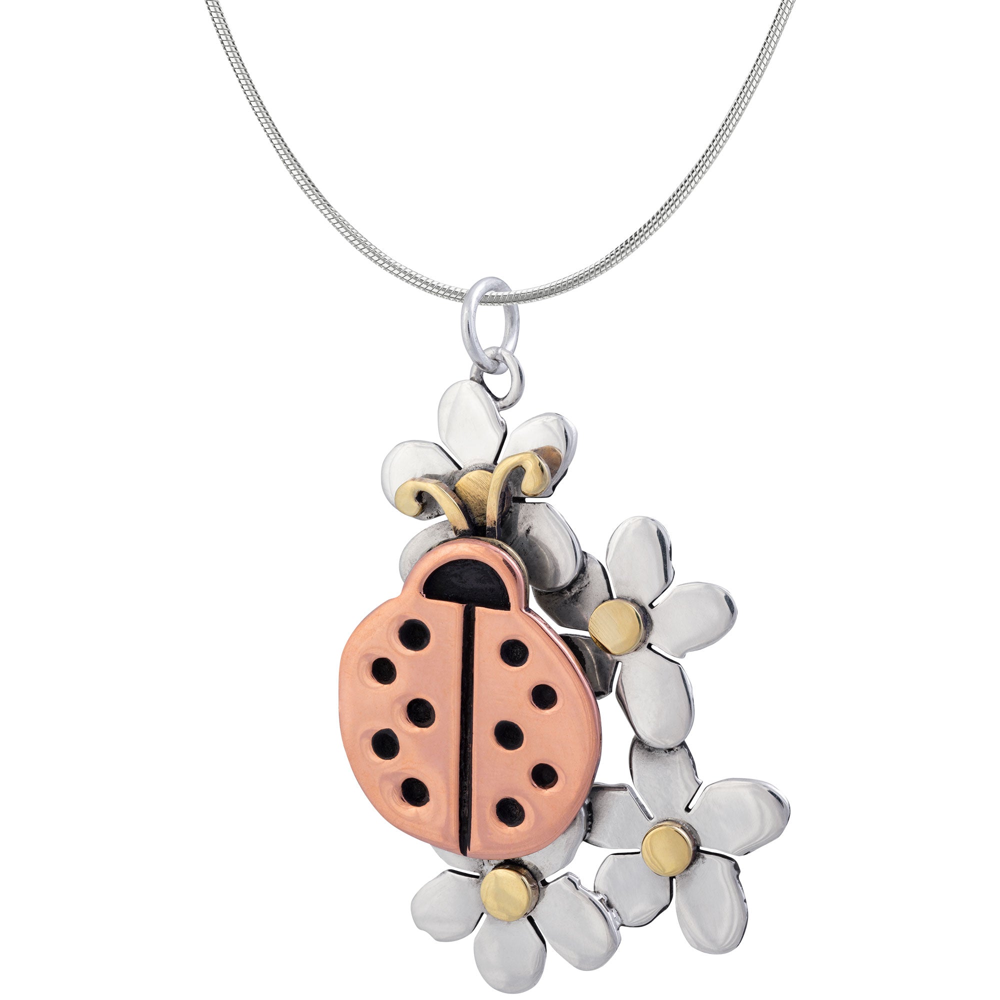 Lucky Ladybug Sterling Necklace - With Snake Chain