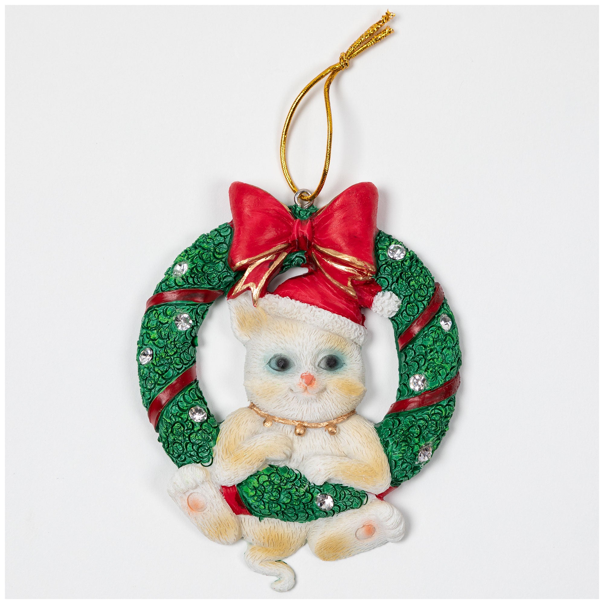 Merry Christmas Wreath Ornament - Cat