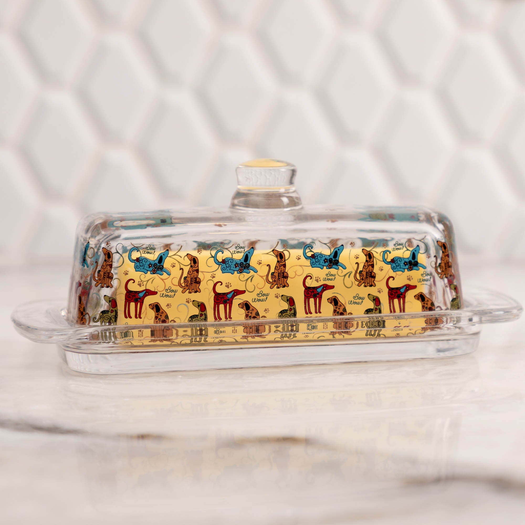 Festival Pet Glass Butter Dish - Dog