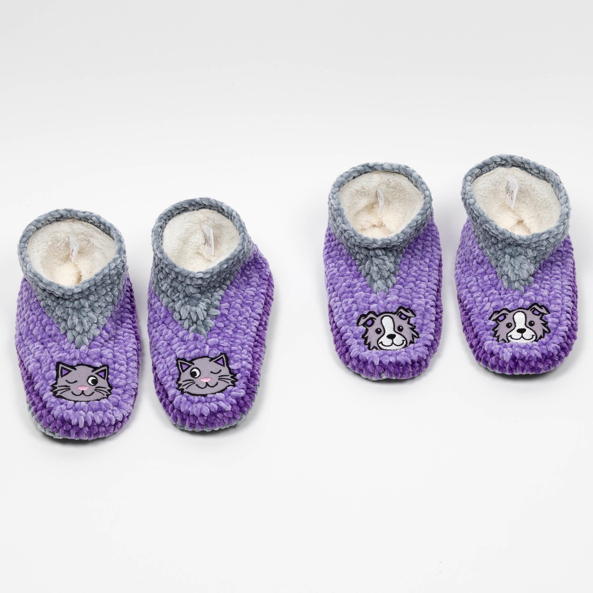 Purple Chenille Pet Slippers - Cat - L/XL