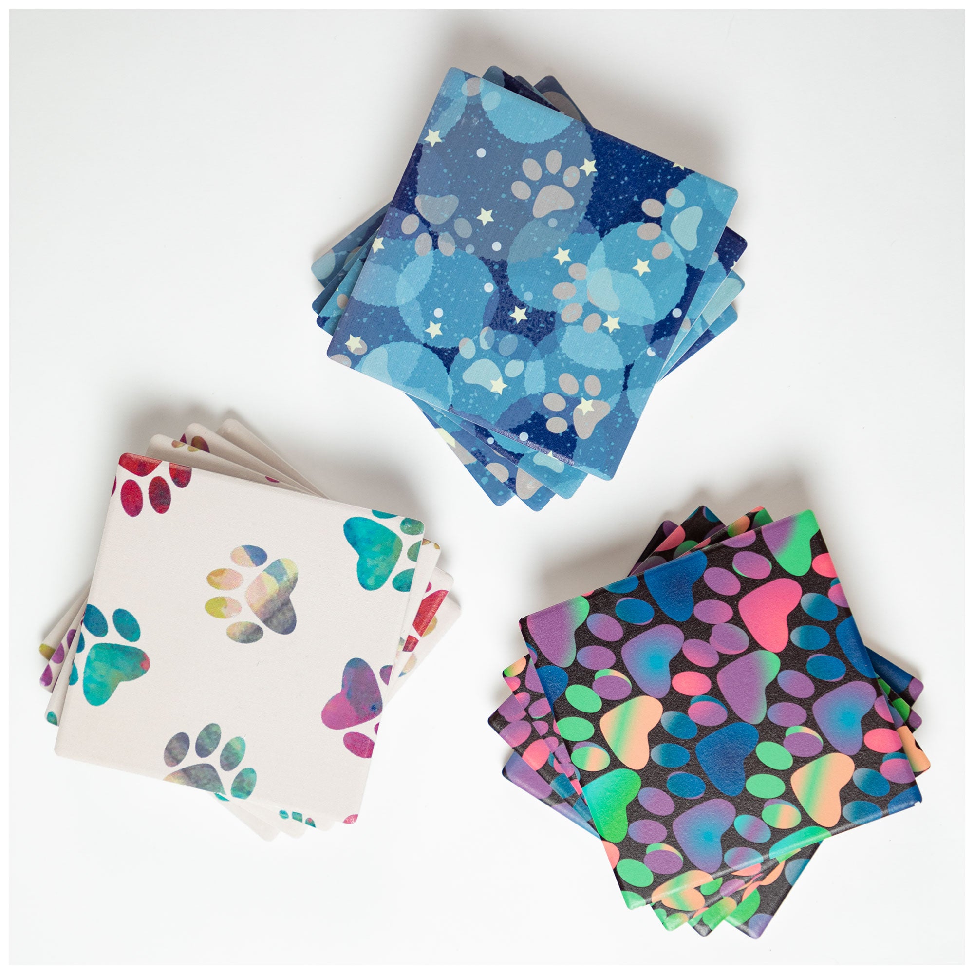 Paw Print Coaster - Set Of 4 - Vibrant Pastel Paws