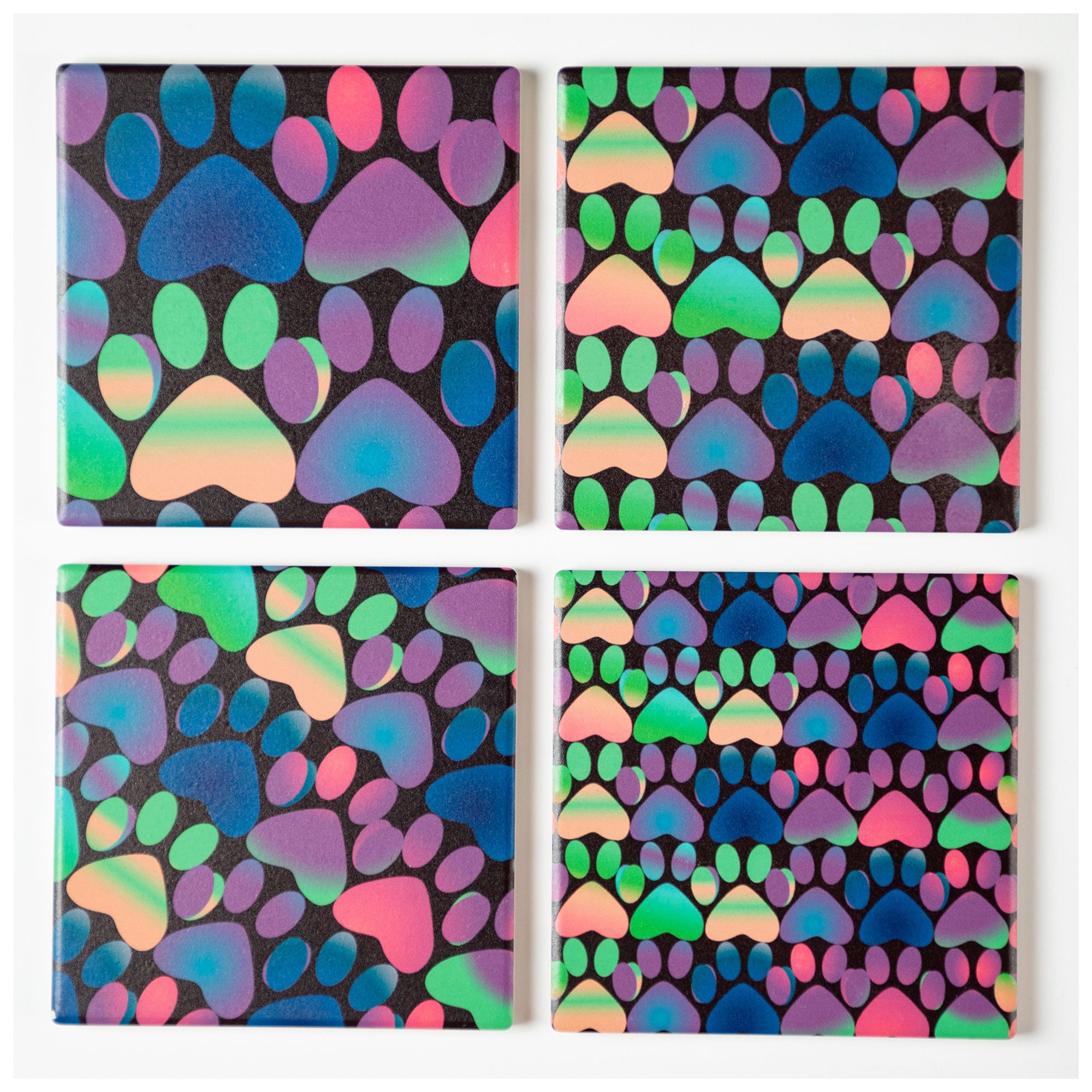 Paw Print Coaster - Set Of 4 - Vibrant Pastel Paws