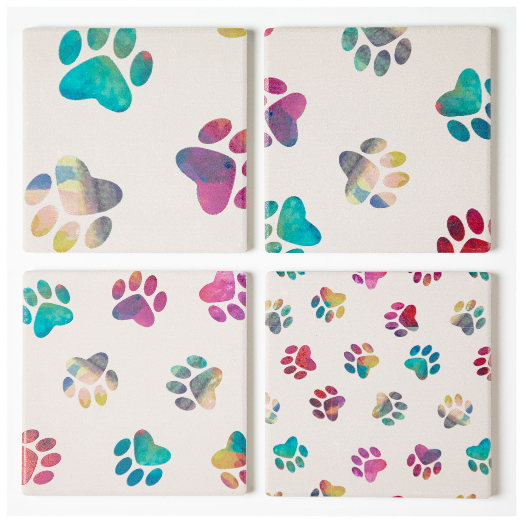 Paw Print Coaster - Set Of 4 - Rainbow Ombre Paws